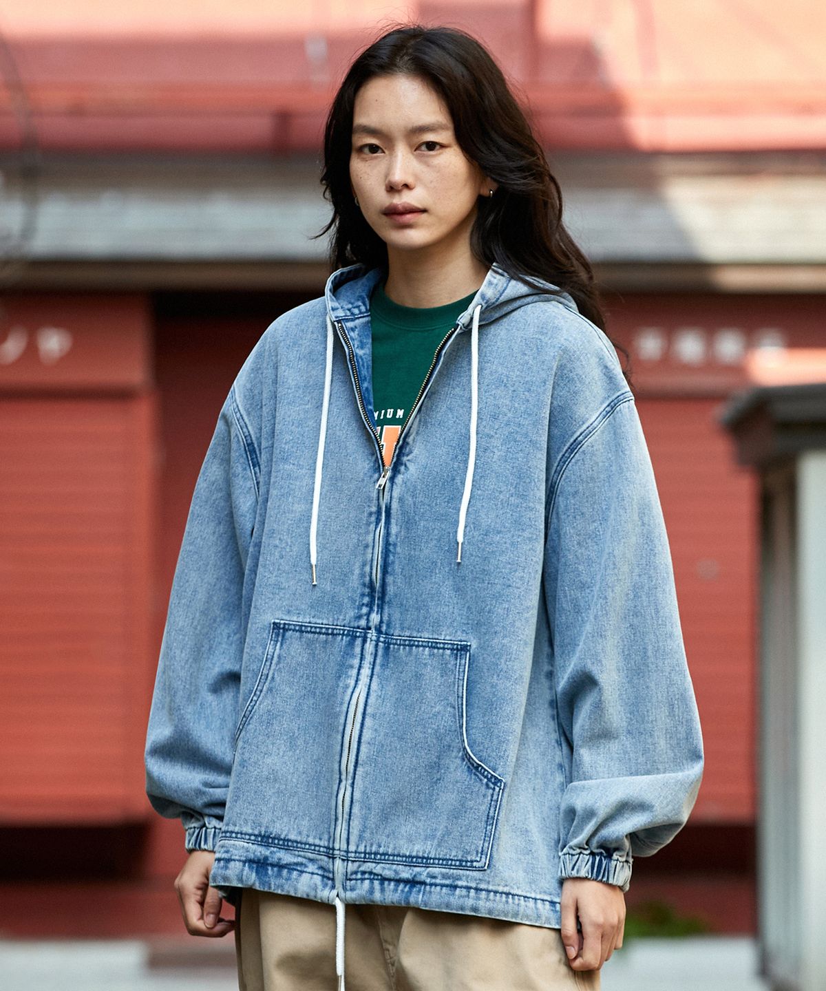 미니멀프로젝트(MINIMALPROJECT) 오버핏 스톤워싱 데님 후드 집업 자켓 MDJ103 [LIGHT BLUE]