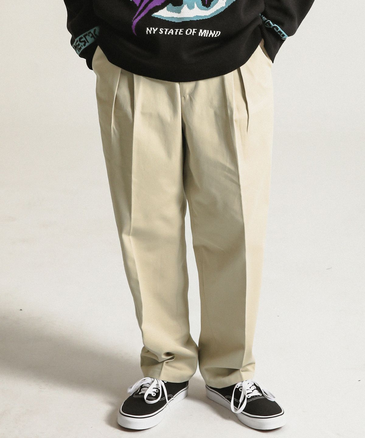 스테이지 네임(STAGE NAME) SS 투턱 실루엣 와이드 팬츠_라이트베이지