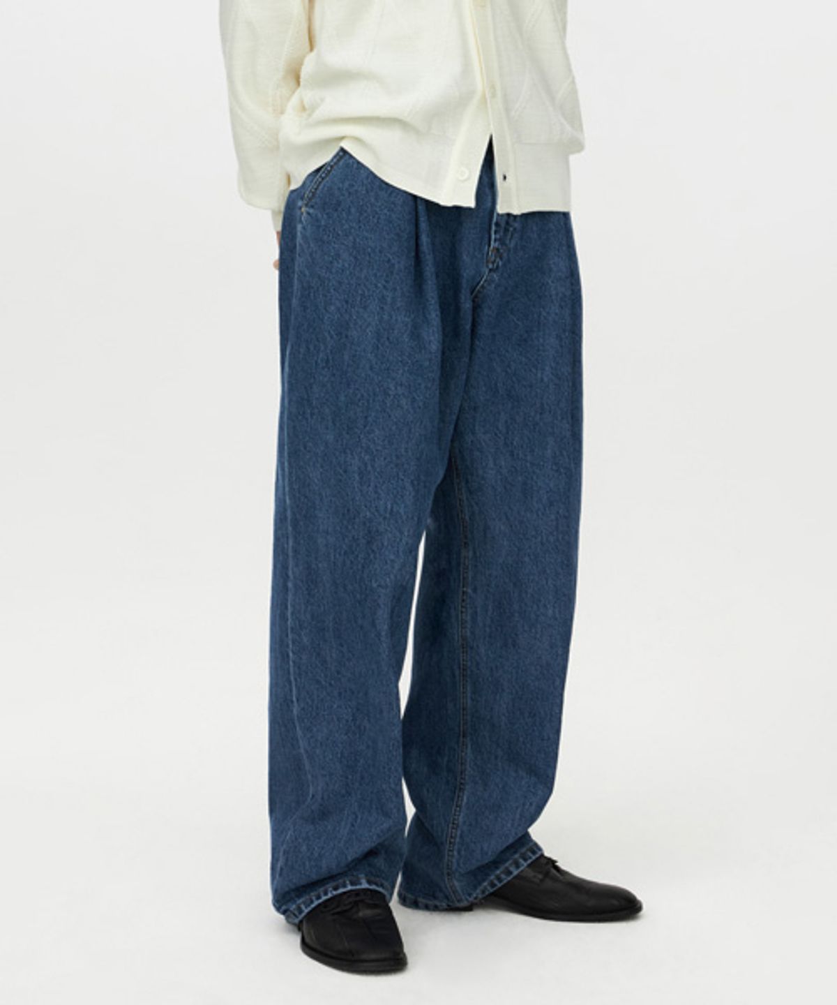 유스(YOUTH) Structured Wide Denim Pants - Medium Blue