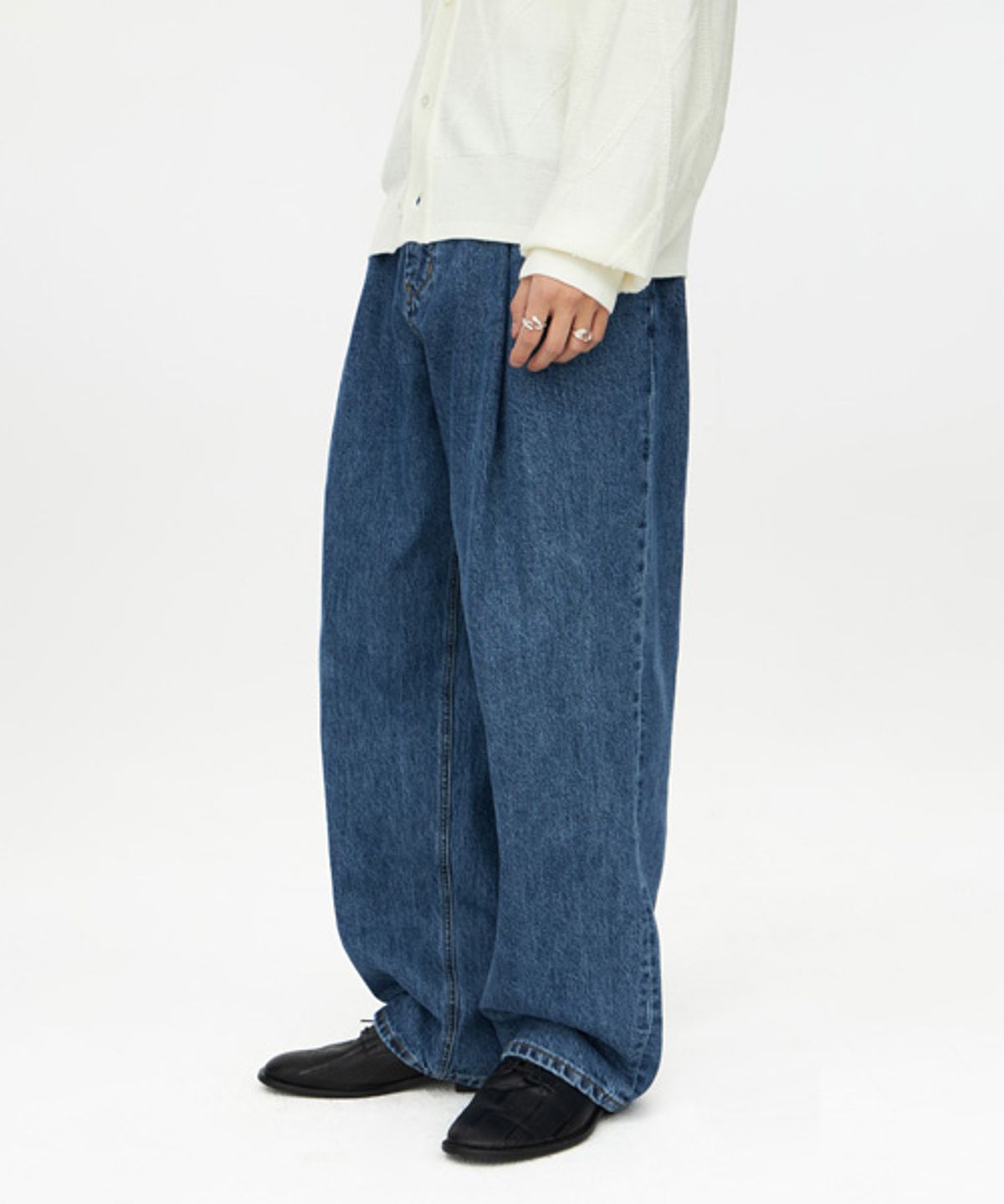 유스(YOUTH) Structured Wide Denim Pants - Medium Blue