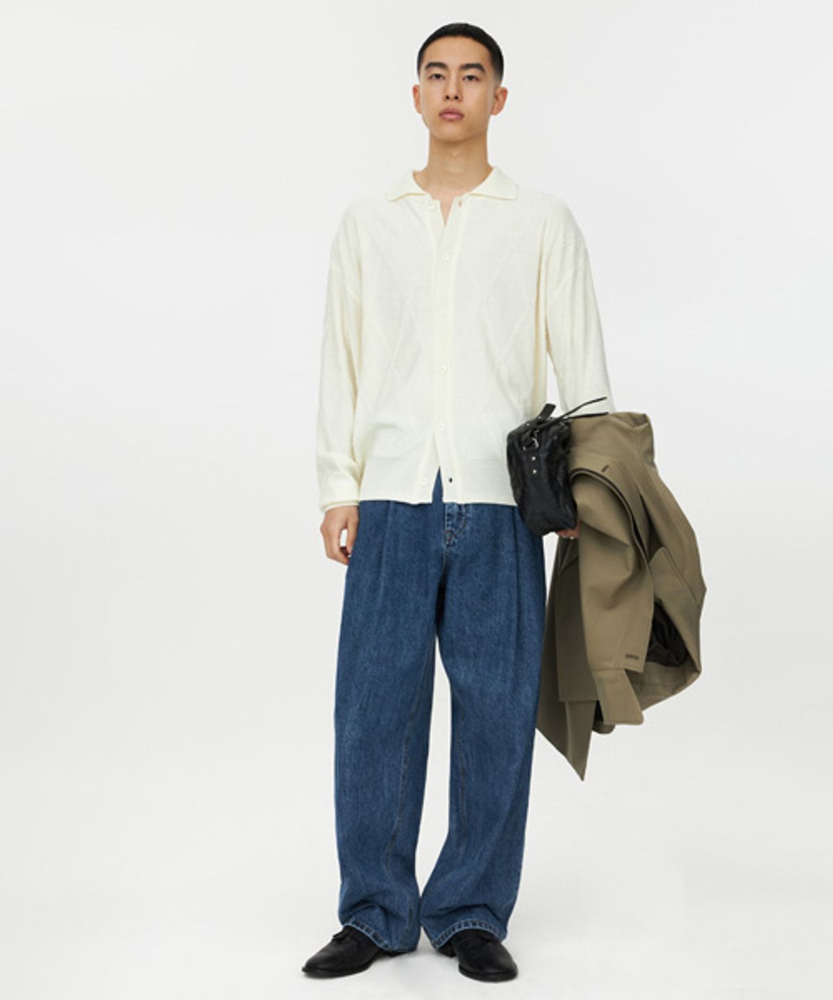 유스(YOUTH) Structured Wide Denim Pants - Medium Blue