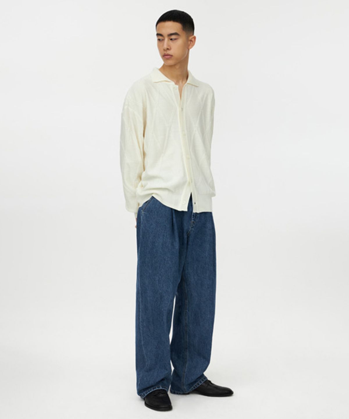 유스(YOUTH) Structured Wide Denim Pants - Medium Blue