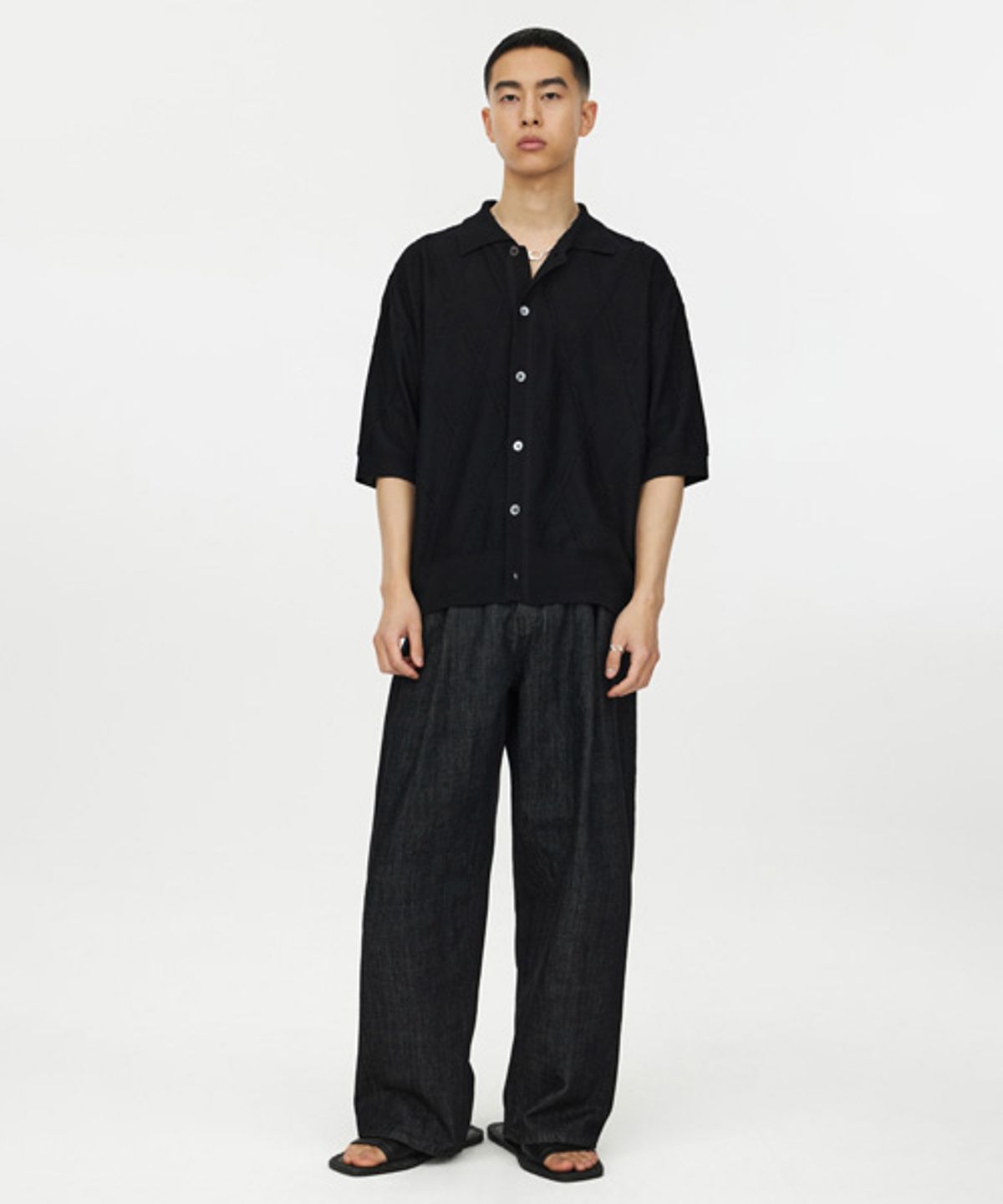 유스(YOUTH) Structured Wide Denim Pants - Washed Black