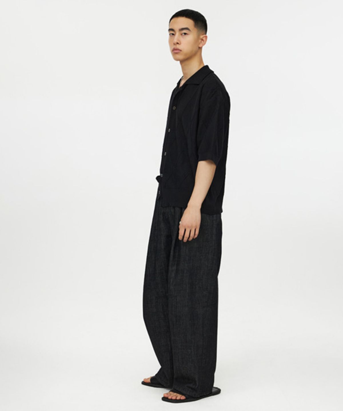 유스(YOUTH) Structured Wide Denim Pants - Washed Black