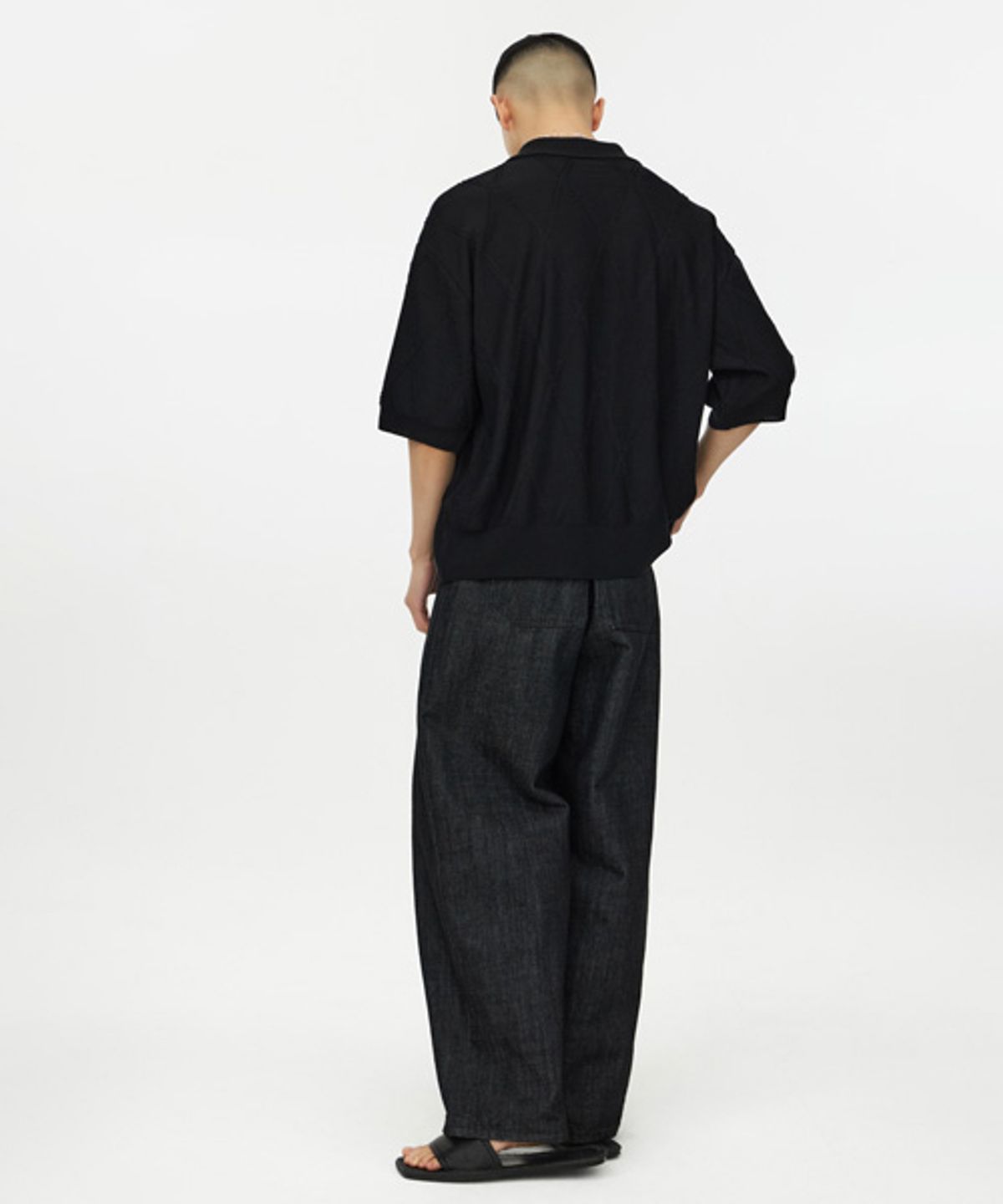 유스(YOUTH) Structured Wide Denim Pants - Washed Black