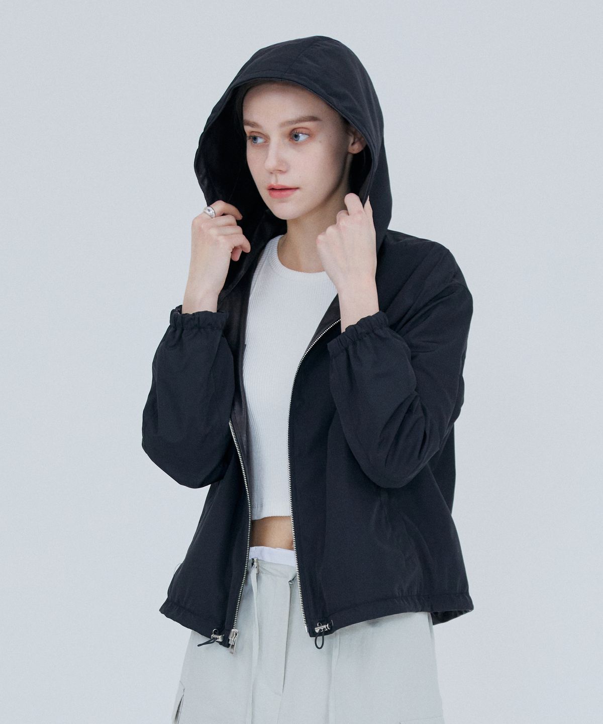 핀블랙(PINBLACK) 리버시블 램스킨 후드 자켓