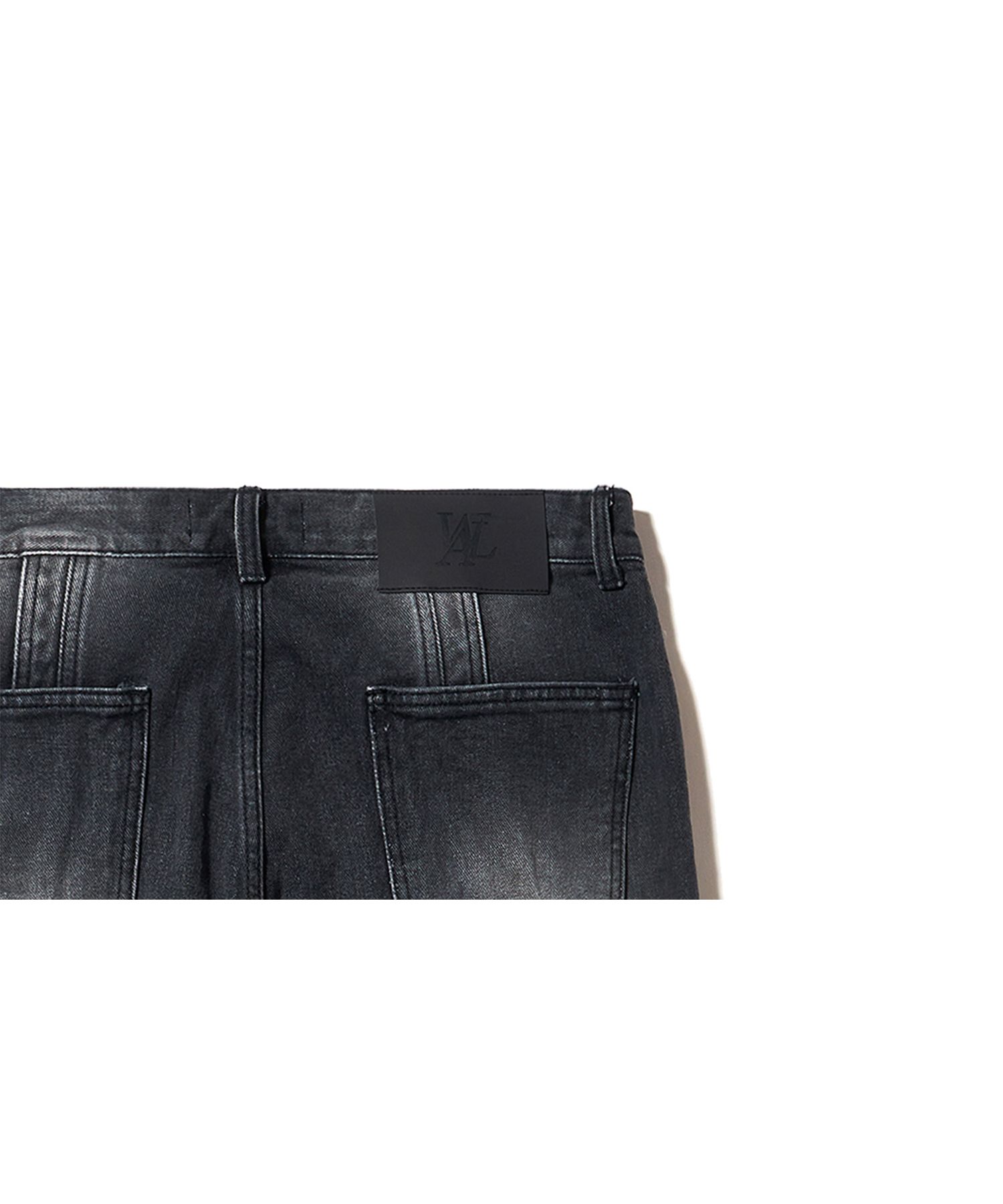 MUSINSA | WOOALONG Curved line straight denim pants - GRAY