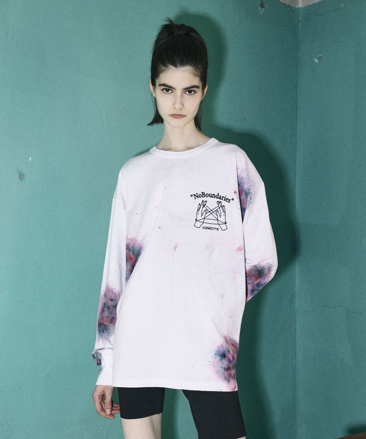 커넥트엑스(CONECTX) No Boundaries Hand Spray Dyed Long Sleeve T-shirt (multi/white ver.)