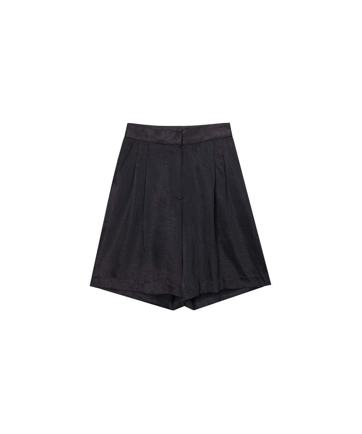 320쇼룸(320SHOWROOM) Satin Two tuck Bermuda Pants Black