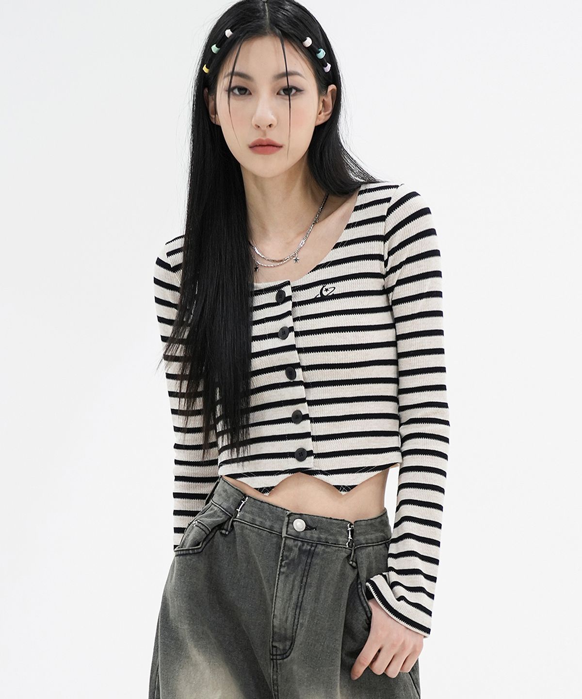 어반드레스(AVANDRESS) LINA Stripe crop cardigan - 4COL