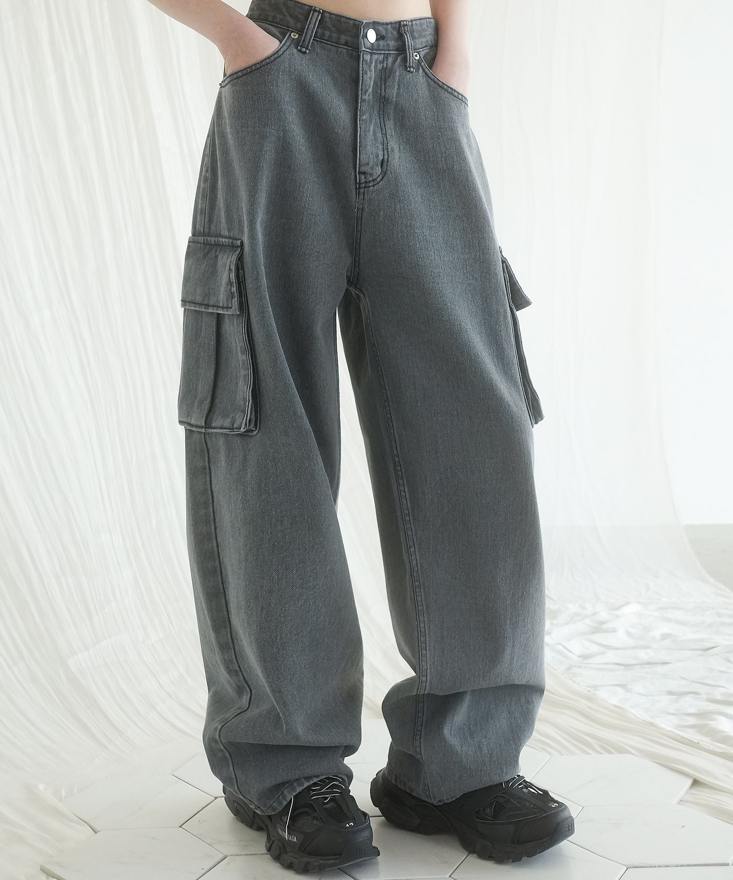 MUSINSA | AVANDRESS real wide cargo pants BLACK