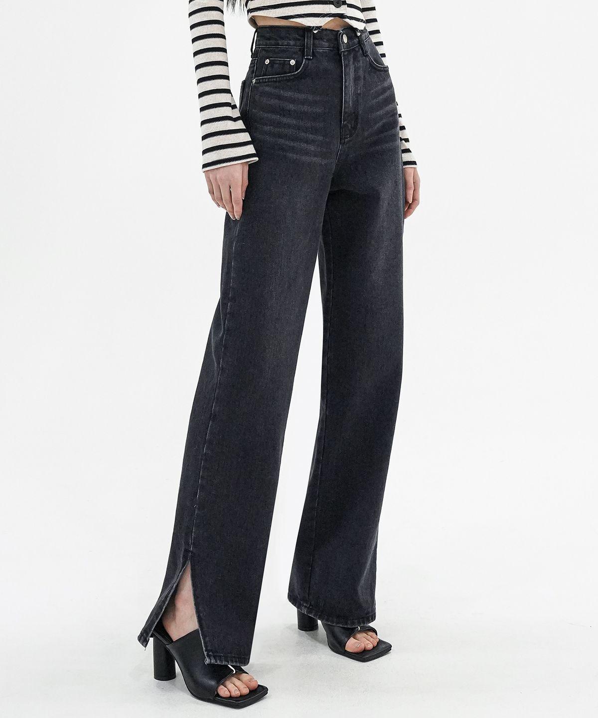 어반드레스(AVANDRESS) Straight slit denim pants BLUE