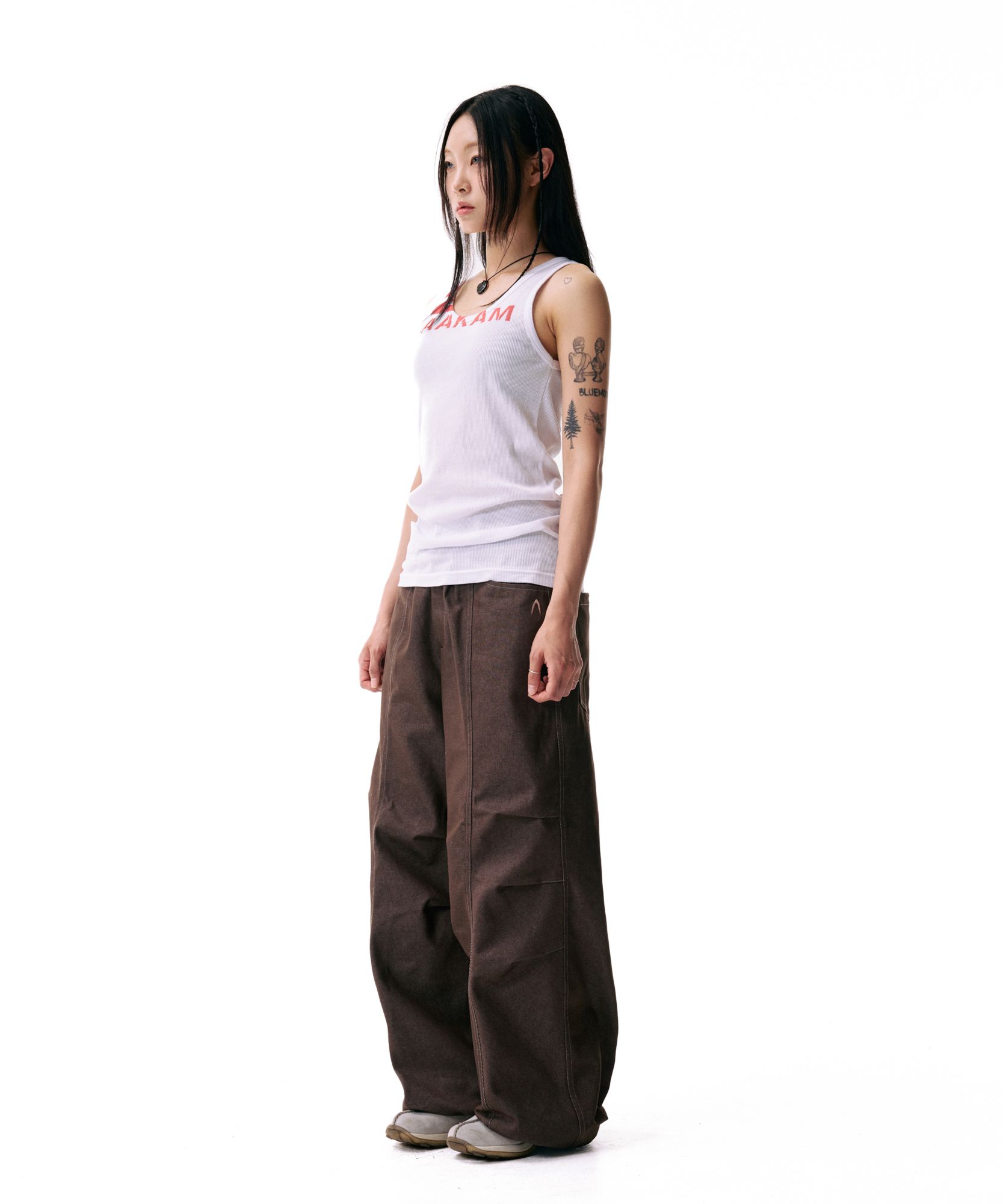 ◆AAKAM◆ Knee Pintuck Printed Denim Pants Brown MUSINSA | AAKAM Knee Pin-tuck Printed Denim Pants (Brown)