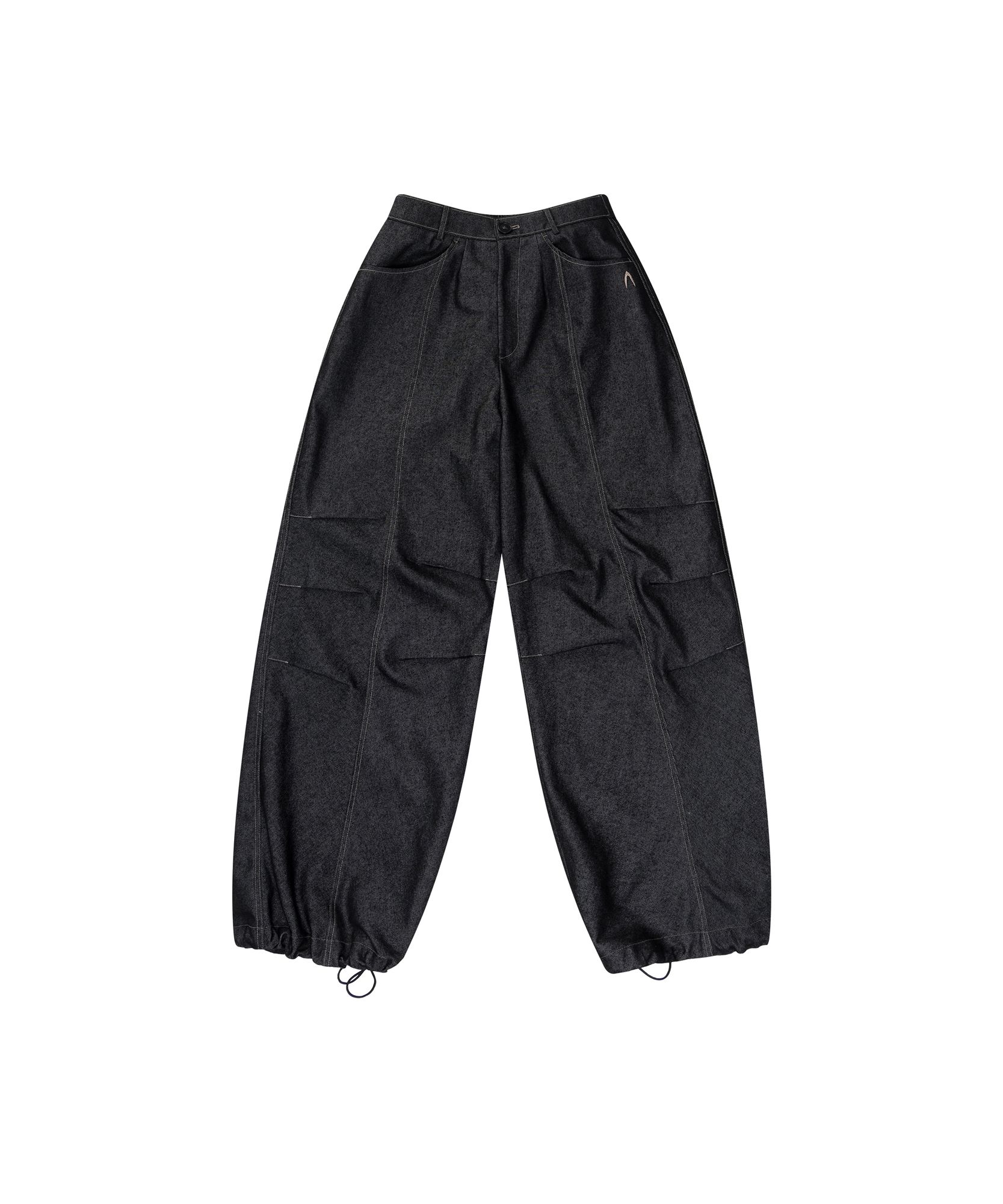 MUSINSA公式 | AAKAM Knee Pin-tuck Printed Denim Pants (Black)