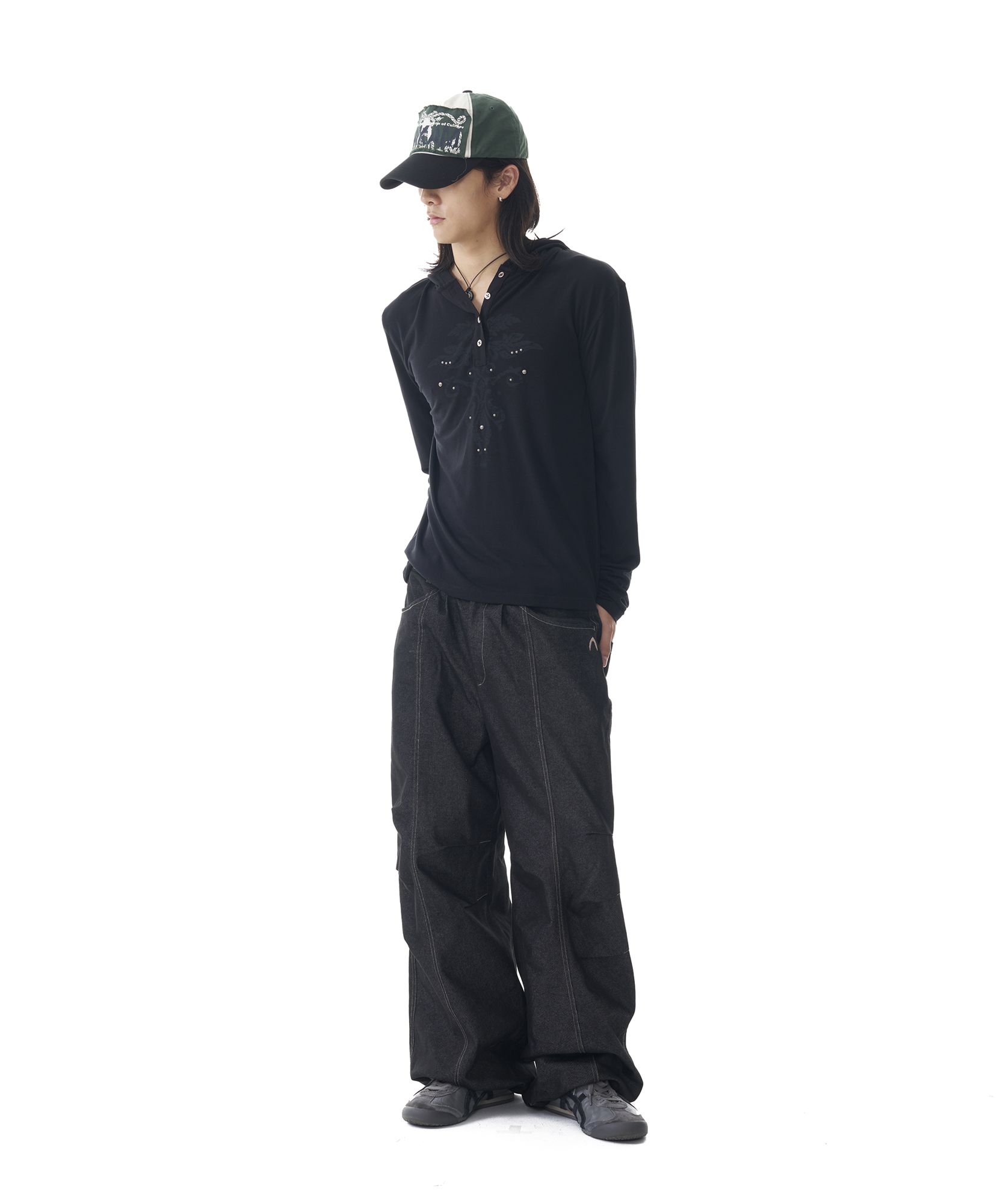 ◆AAKAM◆ Knee Pintuck Printed Denim Pants Black MUSINSA | AAKAM 98 Printed Knee Pin-tuck Denim Pants (Black)