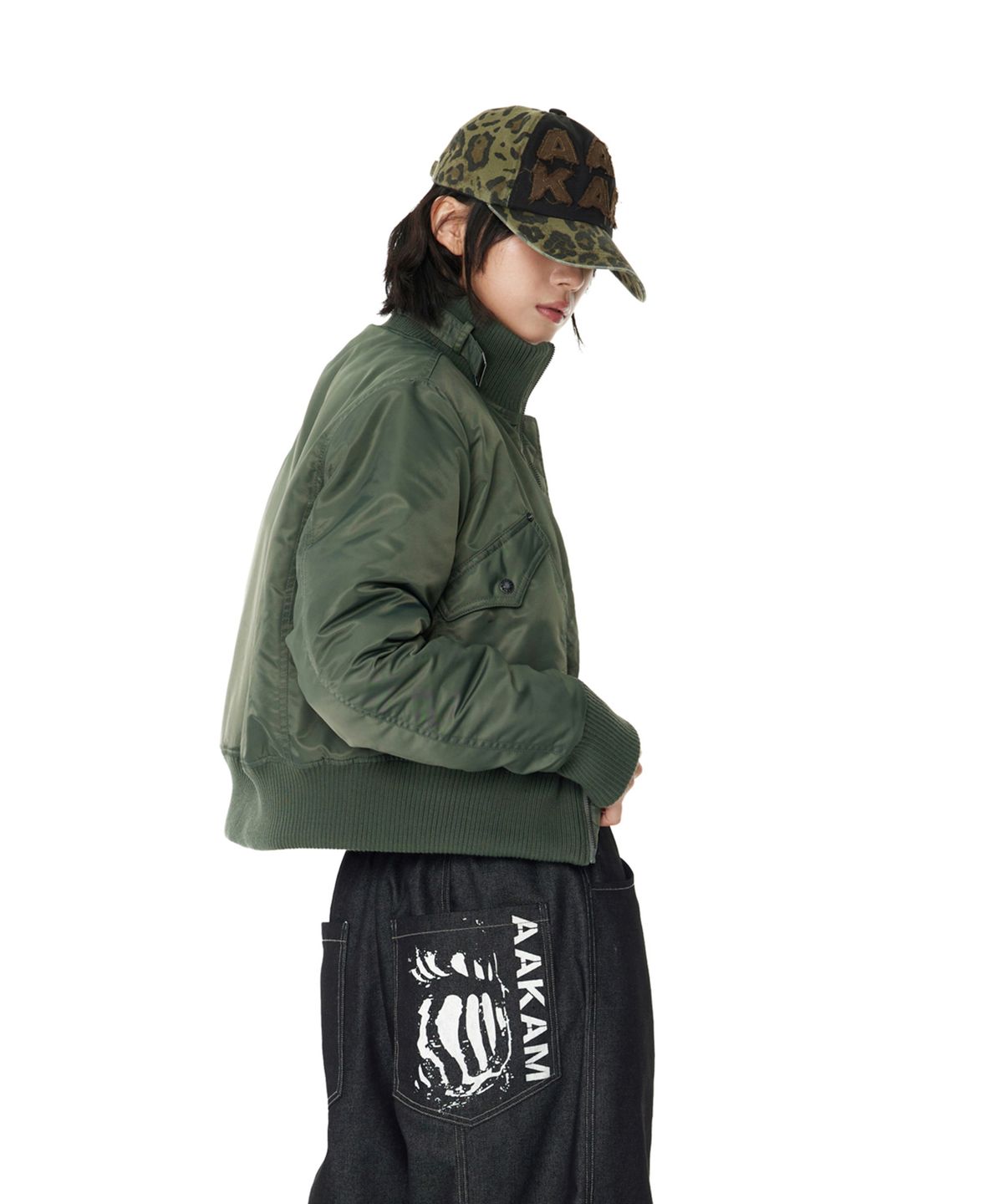 아캄(AAKAM) Knee Pin-tuck Printed Denim Pants (Black)