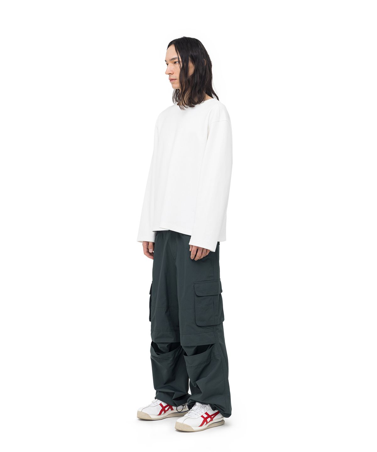아캄(AAKAM) Knee Slit Cargo Pants (Green)
