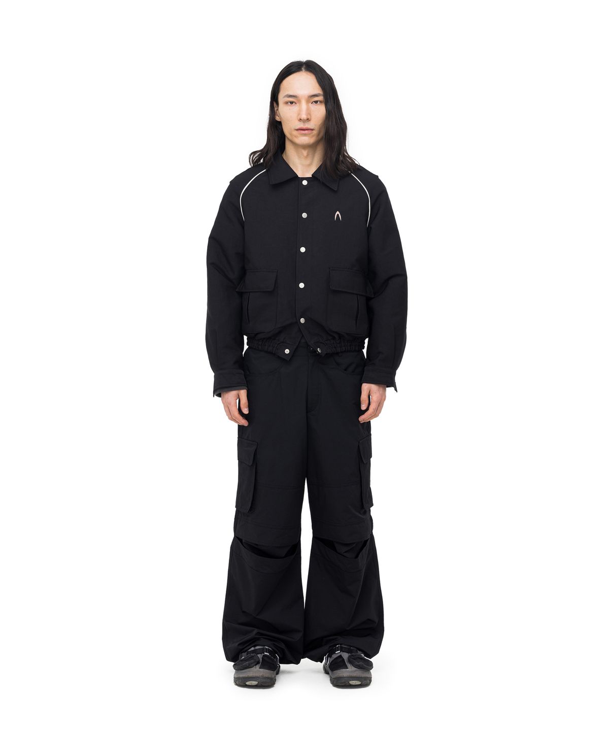 아캄(AAKAM) Knee Slit Cargo Pants (Black)