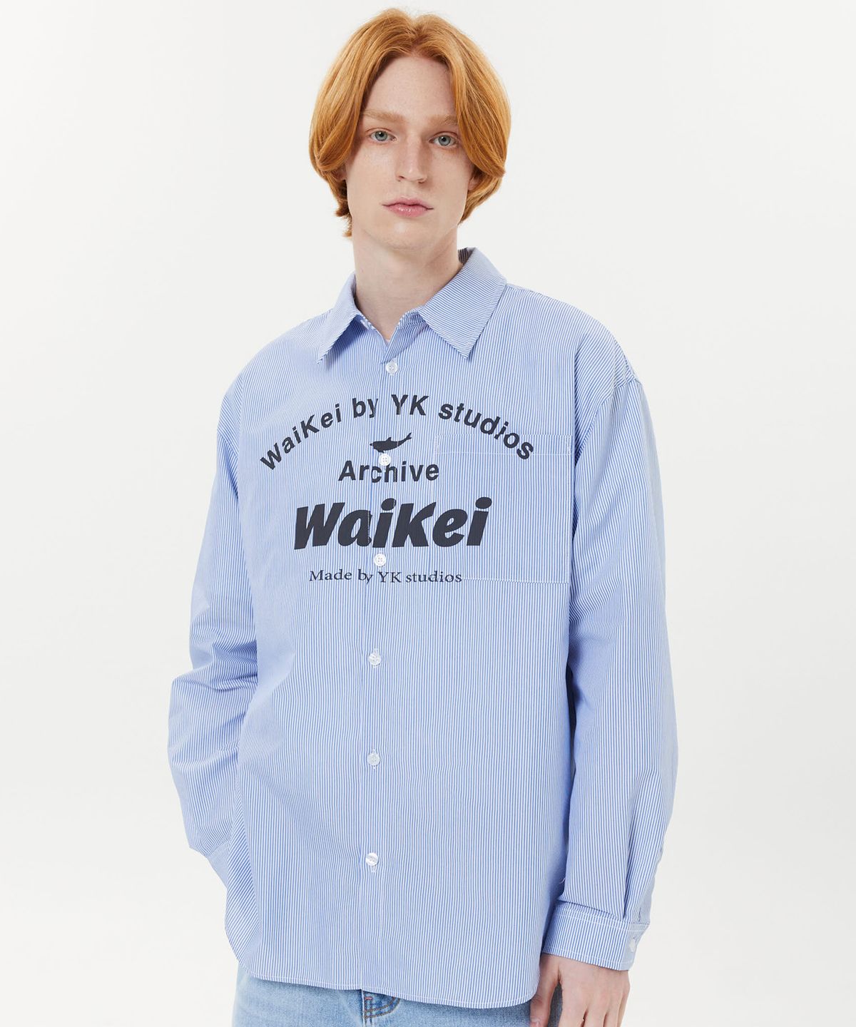 와이케이(WAIKEI) 아치 로고 스트라이프 셔츠 블루