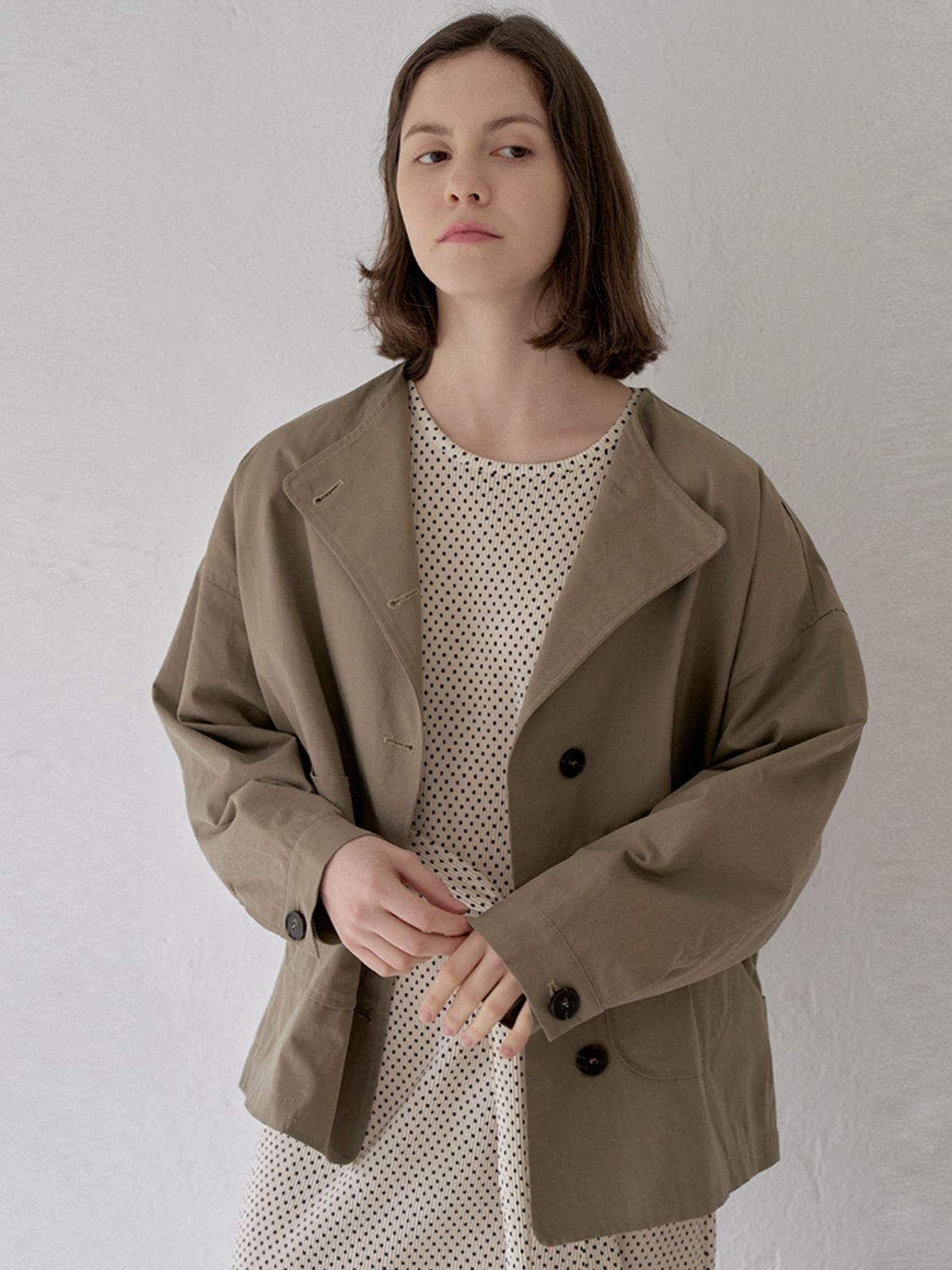 아방(AVANT-G) Washed Cotton Oversized Jacket - KHAKI