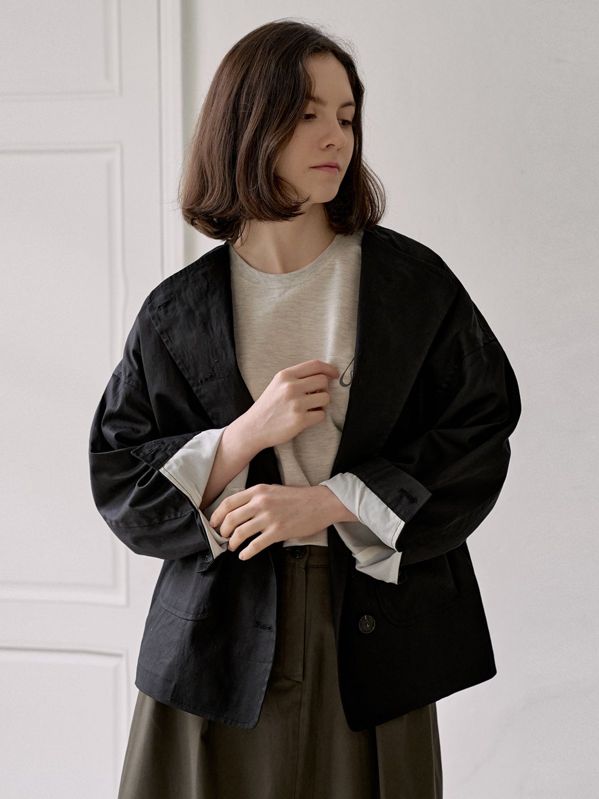 아방(AVANT-G) Washed Cotton Oversized Jacket - BLACK