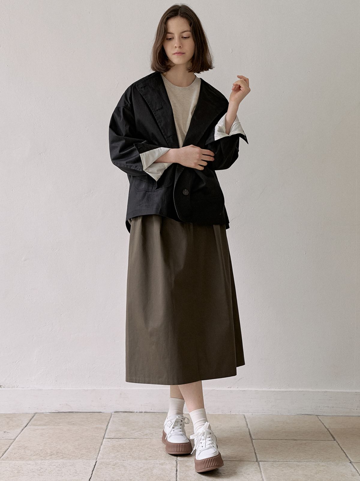 아방(AVANT-G) Washed Cotton Oversized Jacket - BLACK