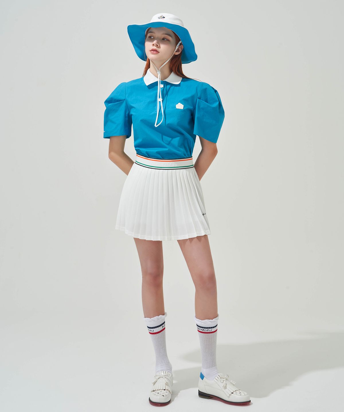 칸디니(KANDINI) 화이트 와이드 스트링 버킷햇