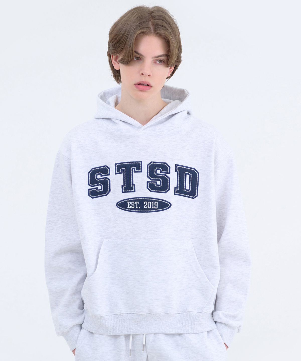 에스릿 스튜디오(SLIT STUDIO) STSD 아치 로고 후드 멜란지 그레이