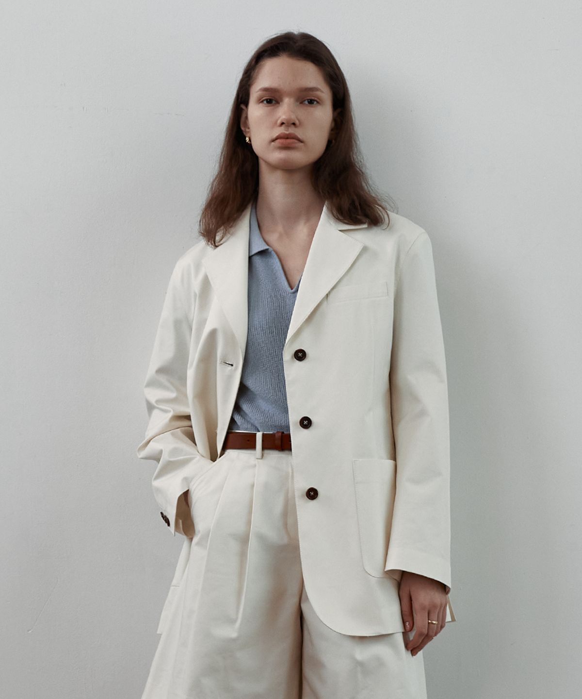 스텝어라운드(STEP AROUND) Set-up wide pocket casual jacket [IVORY]