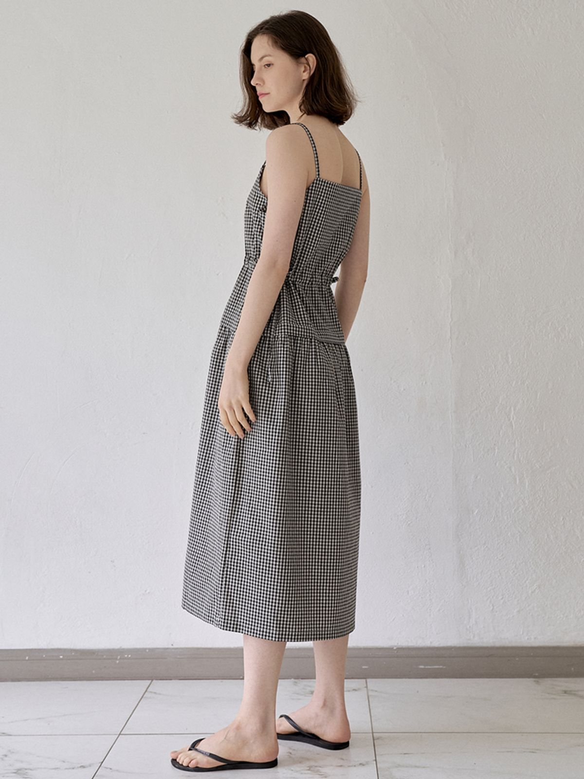 아방(AVANT-G) Gingham Check String Layered Dress - BLACK