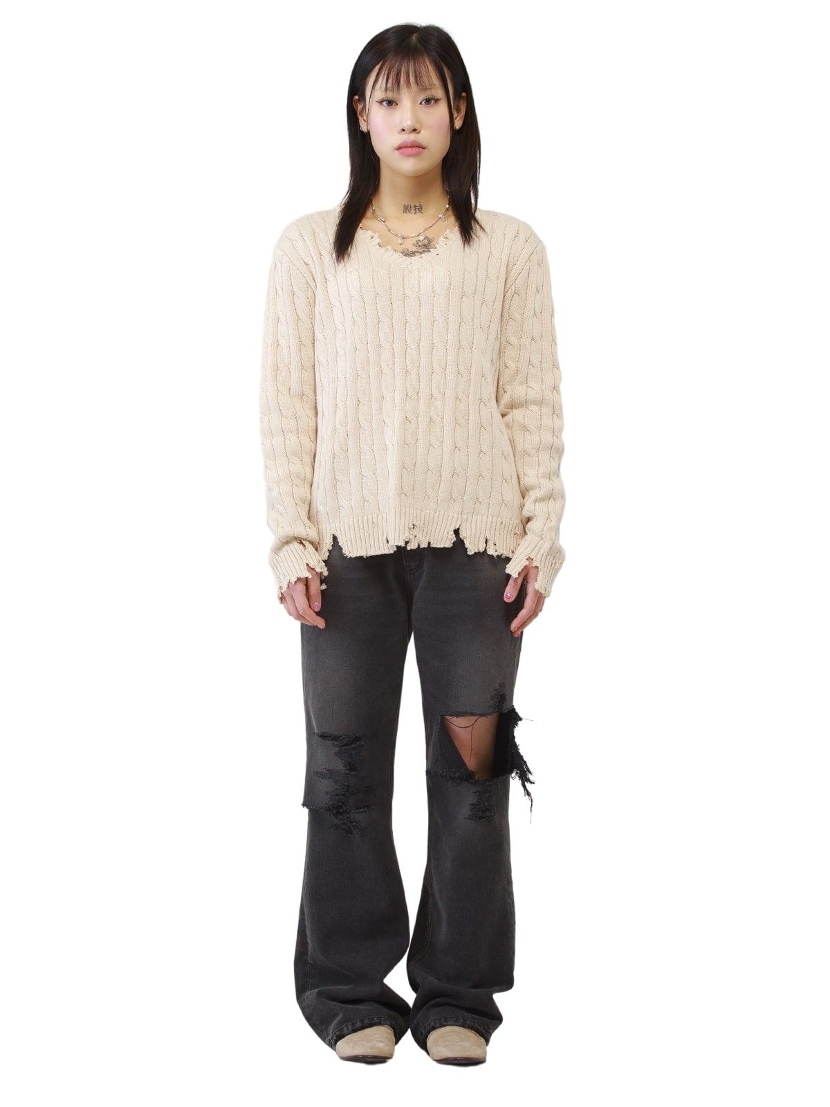 조거쉬(JOEGUSH) Distressed Cable knit (Ivory)