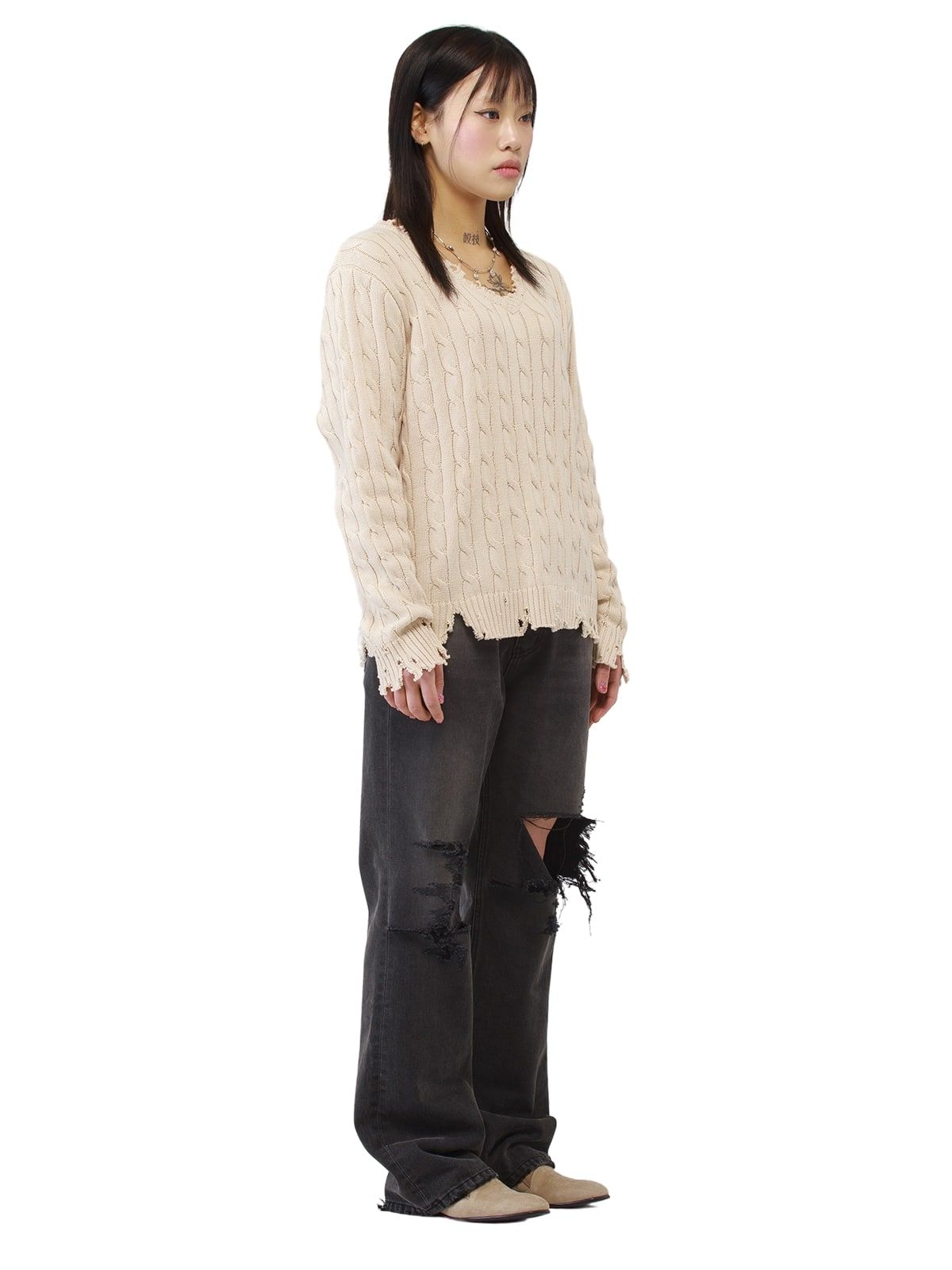 조거쉬(JOEGUSH) Distressed Cable knit (Ivory)