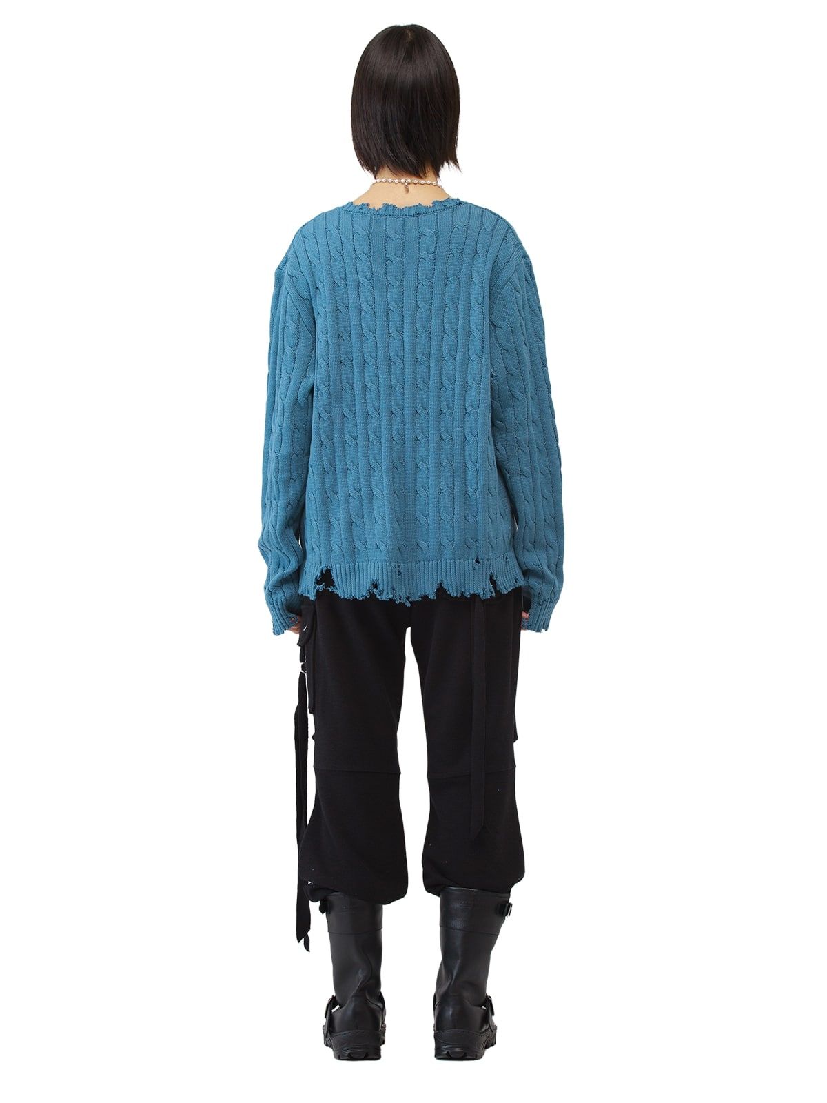 조거쉬(JOEGUSH) Distressed Cable knit (Smoke Blue)