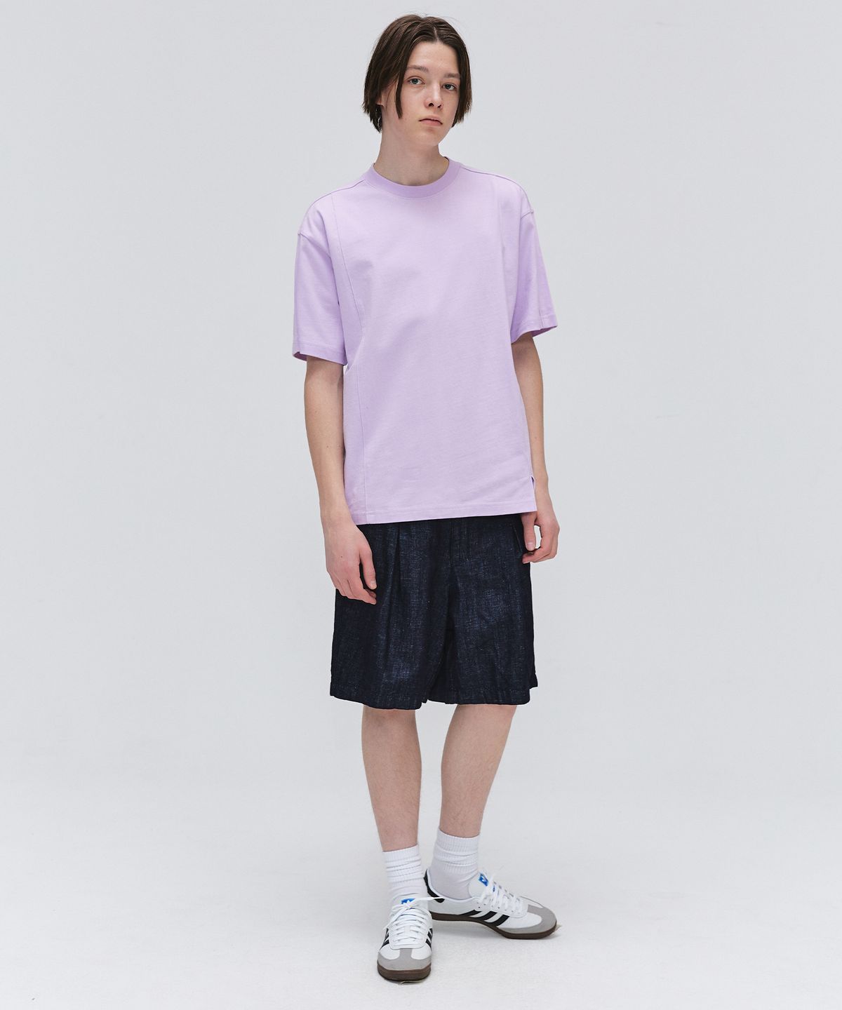 이지오(EZIO) Unbalanced Cut T-shirt_Violet