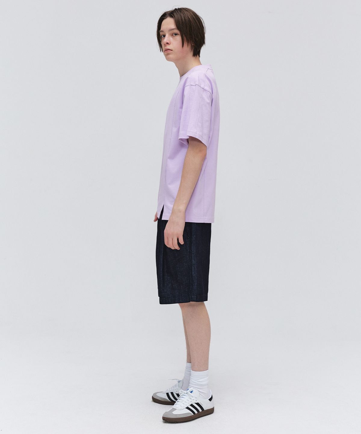 이지오(EZIO) Unbalanced Cut T-shirt_Violet