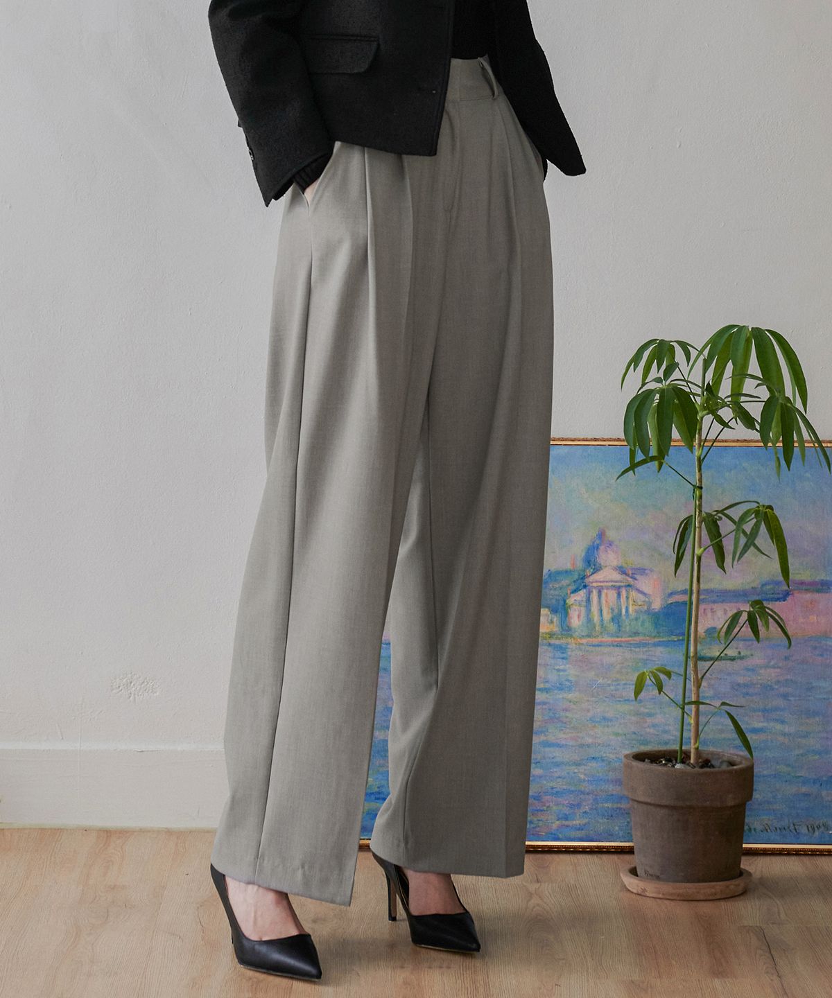 판도라핏(PANDORAFIT) Contact Pintuck Wide Slacks