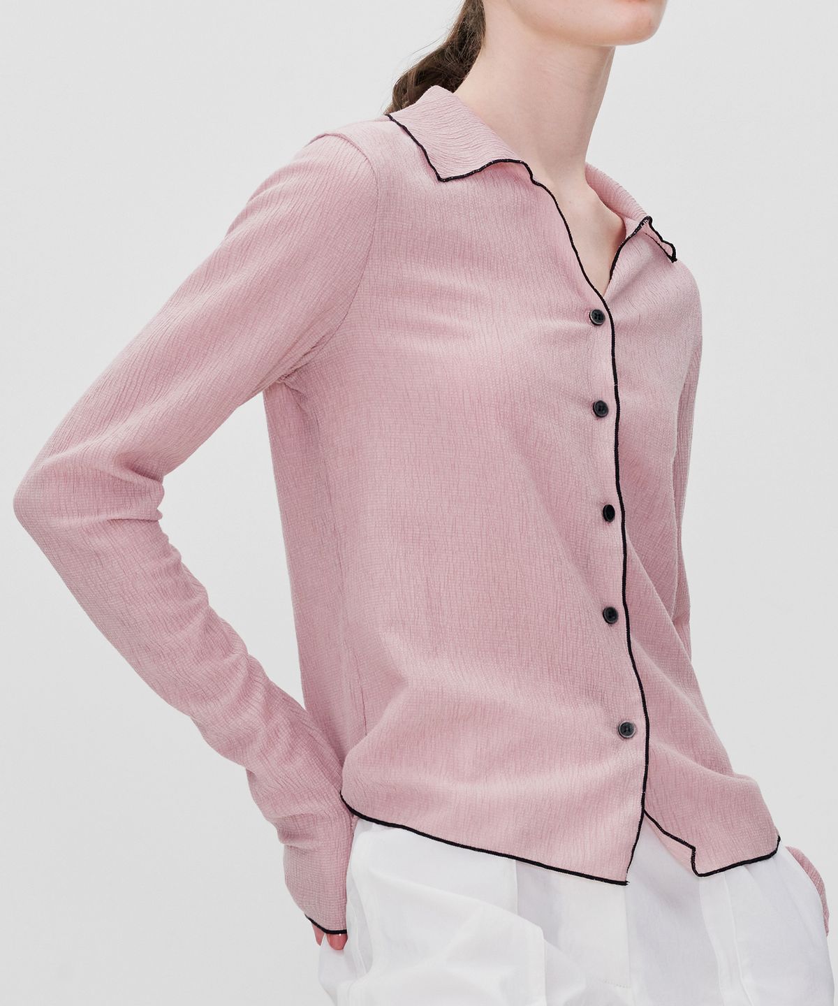 리이(RE RHEE) LETTUCE HEM BLOUSE TOP DUSTY PINK