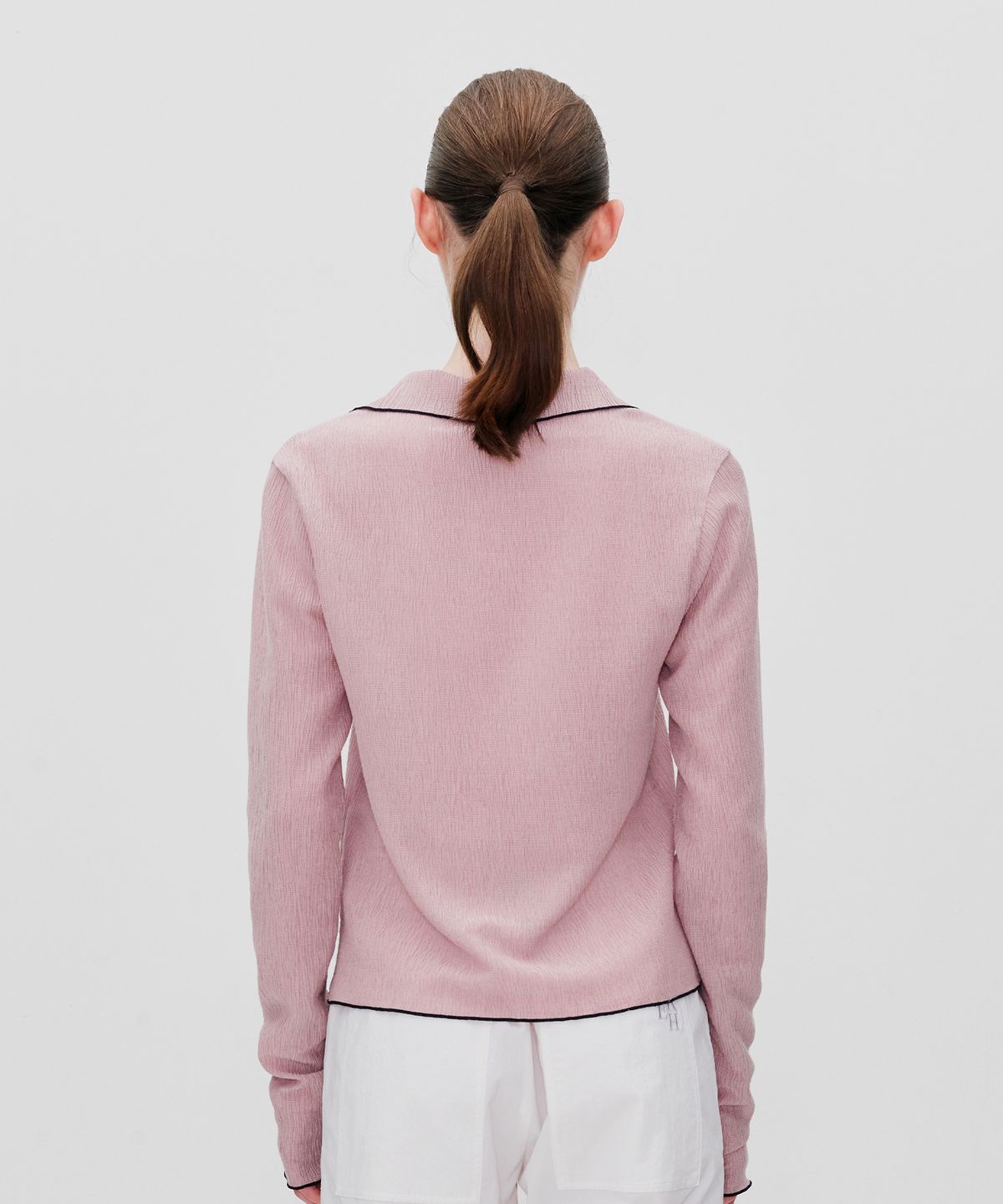 리이(RE RHEE) LETTUCE HEM BLOUSE TOP DUSTY PINK