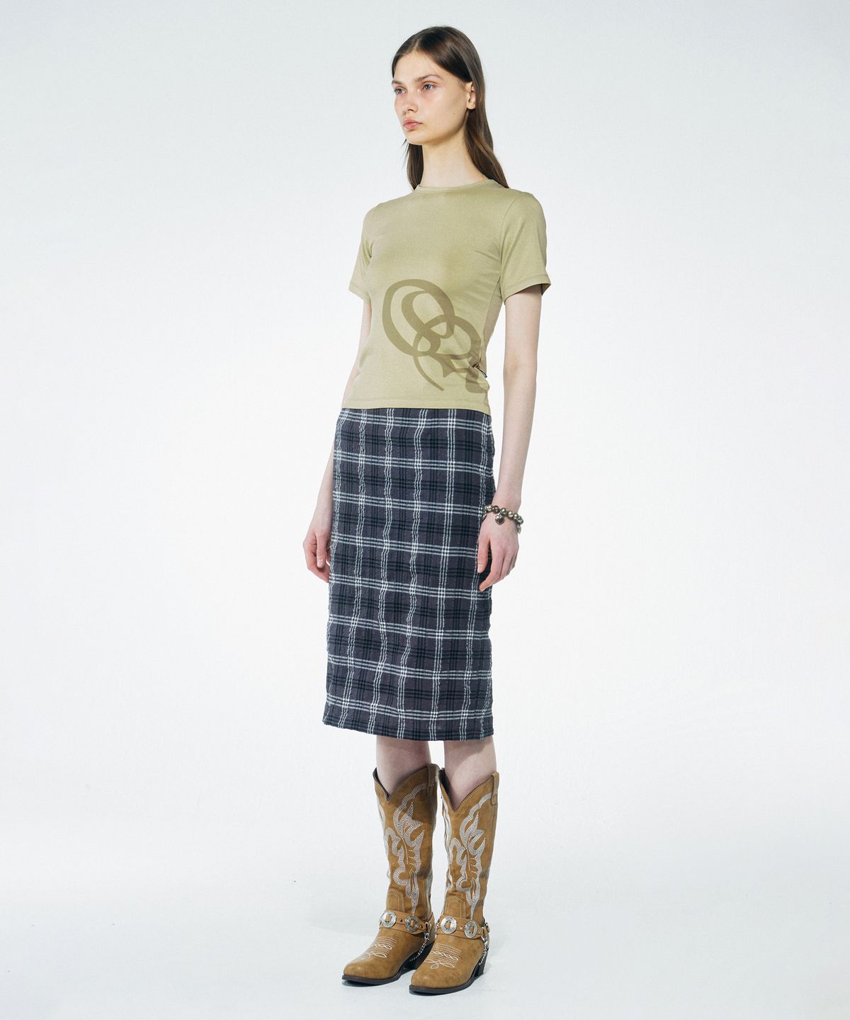 스컬프터(SCULPTOR) Oblique Logo Crop Top Pale Green