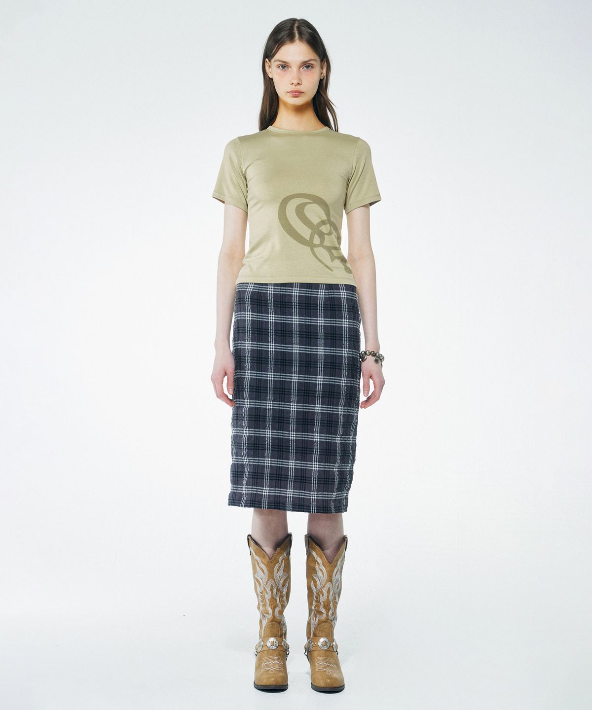 스컬프터(SCULPTOR) Oblique Logo Crop Top Pale Green
