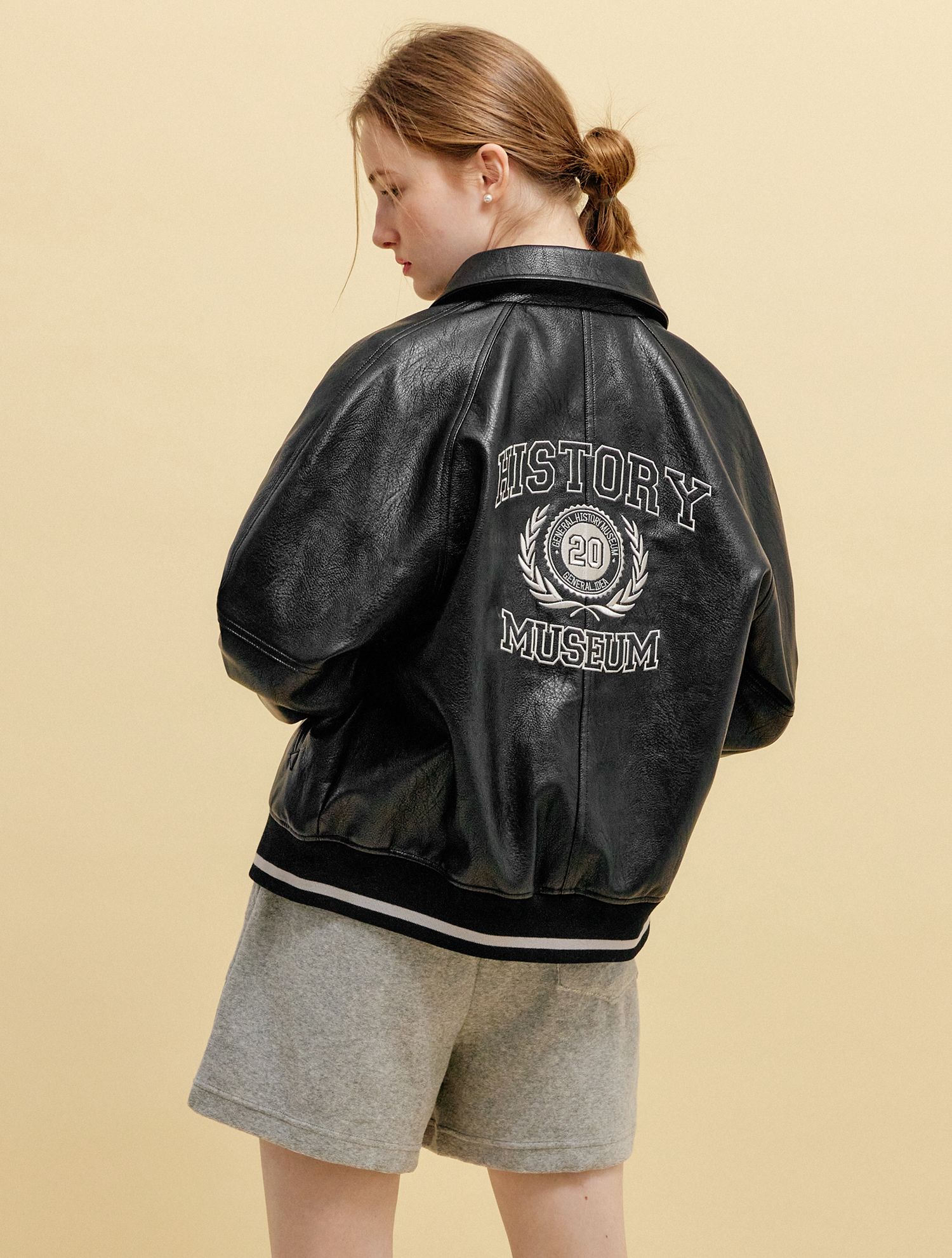 ★GENERAL IDEA★ UNISEX GI Museum Varsity Jacket [BEIGE] / S University jacket for men in wool and leather - MOUTY