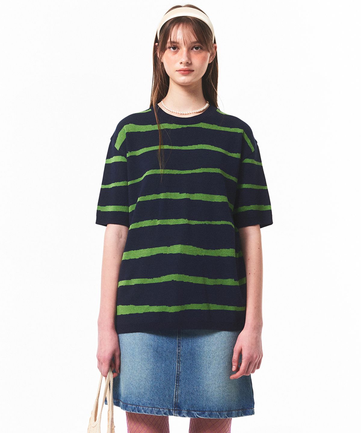 메인부스(MAINBOOTH) Oceanwave Stripe Sweater(GREEN NAVY)