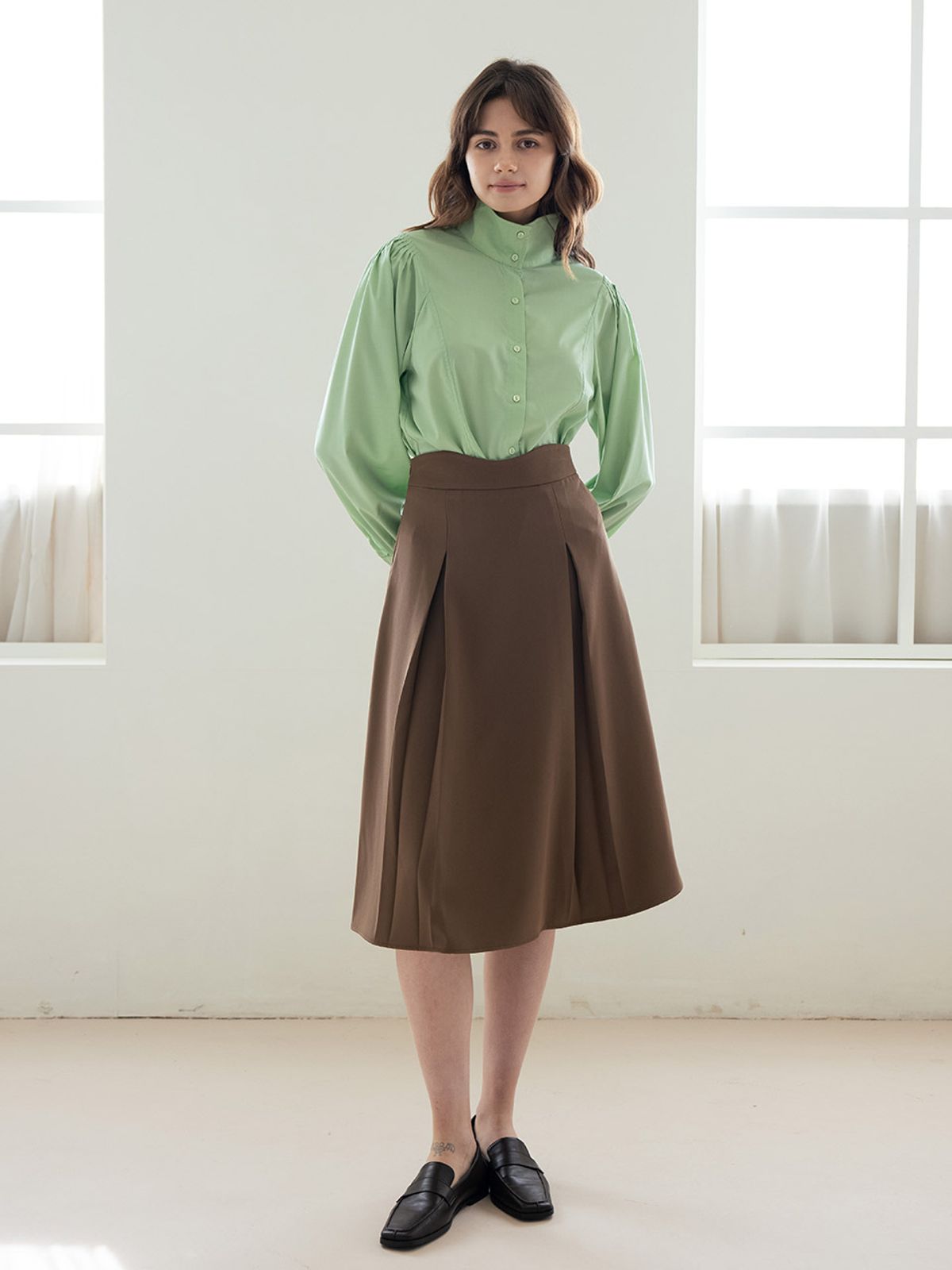 웬스데이딜라잇(WEDNESDAY DELIGHT) WED_Irregular high-waist skirt_BROWN