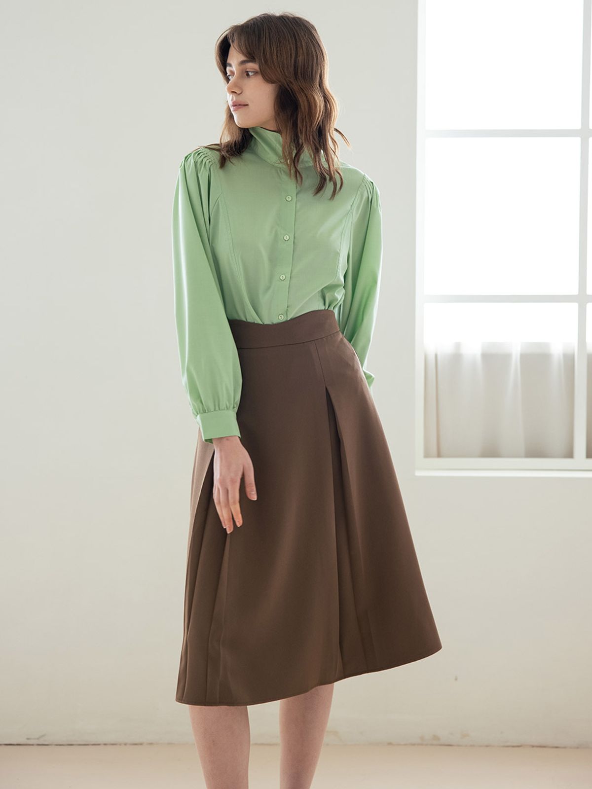 웬스데이딜라잇(WEDNESDAY DELIGHT) WED_Irregular high-waist skirt_BROWN