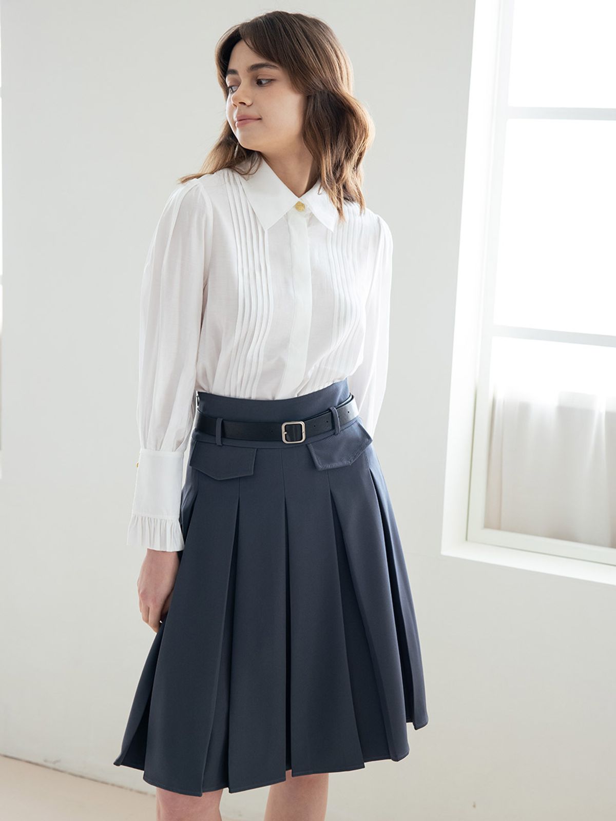 웬스데이딜라잇(WEDNESDAY DELIGHT) WED_High-waist pleated skirt_GRAY