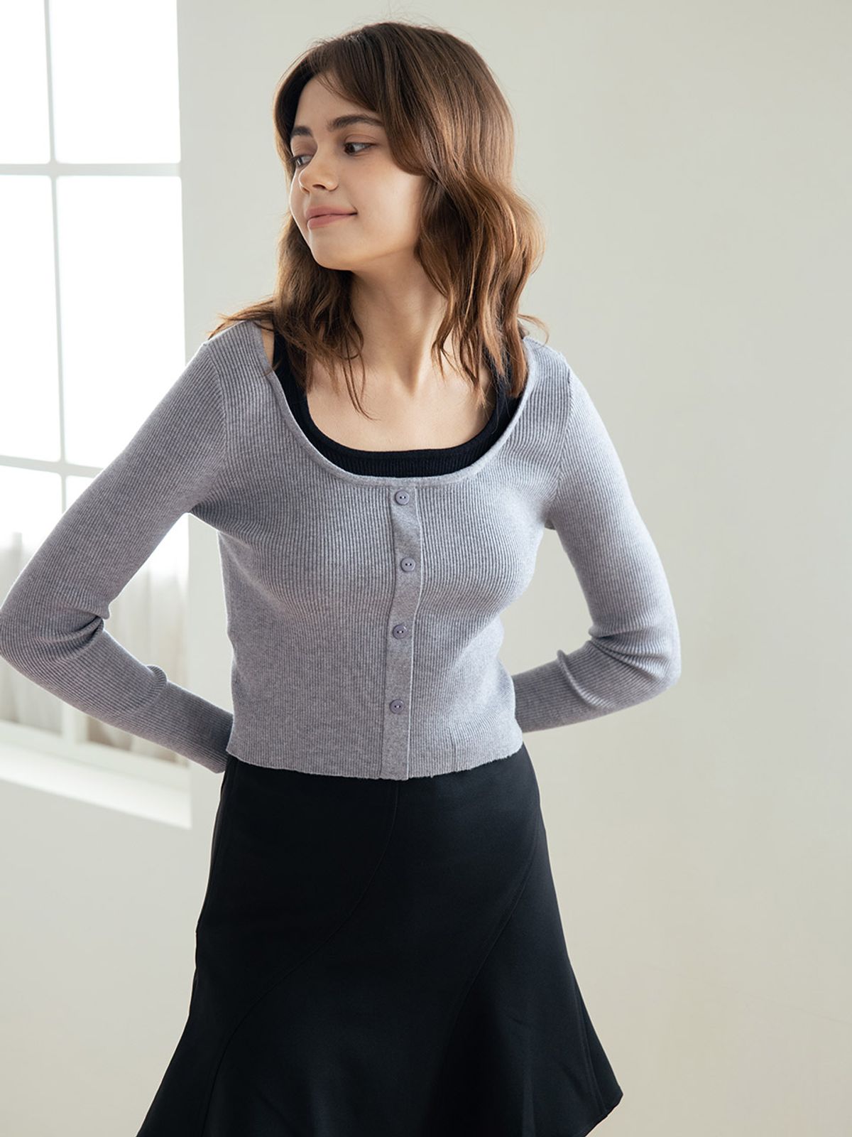 웬스데이딜라잇(WEDNESDAY DELIGHT) WED_Fake two-piece knit_GRAY