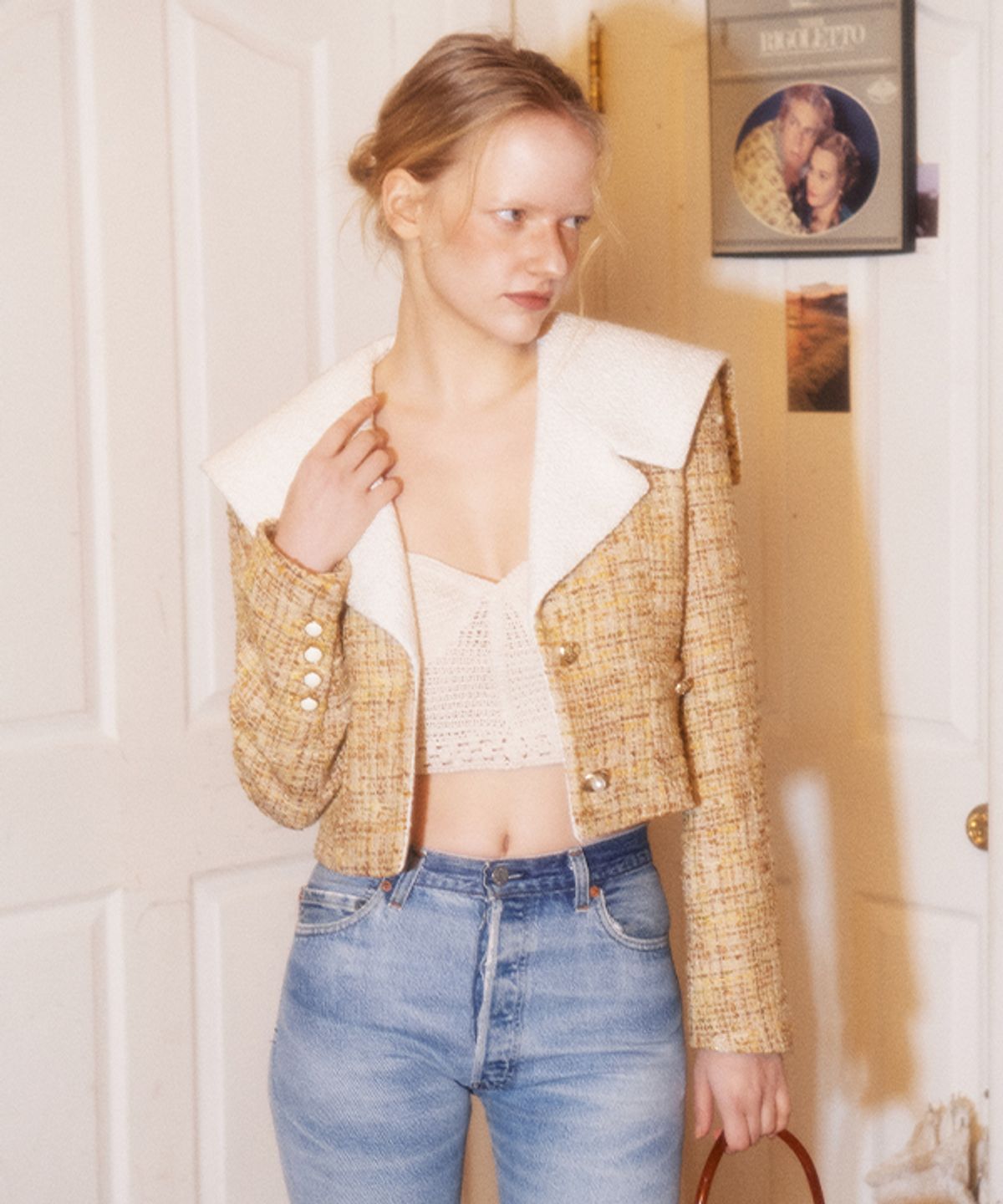 그린버터(GREENBUTTER) Gold Multi Button Sailor Tweed Jacket (Multi yellow)