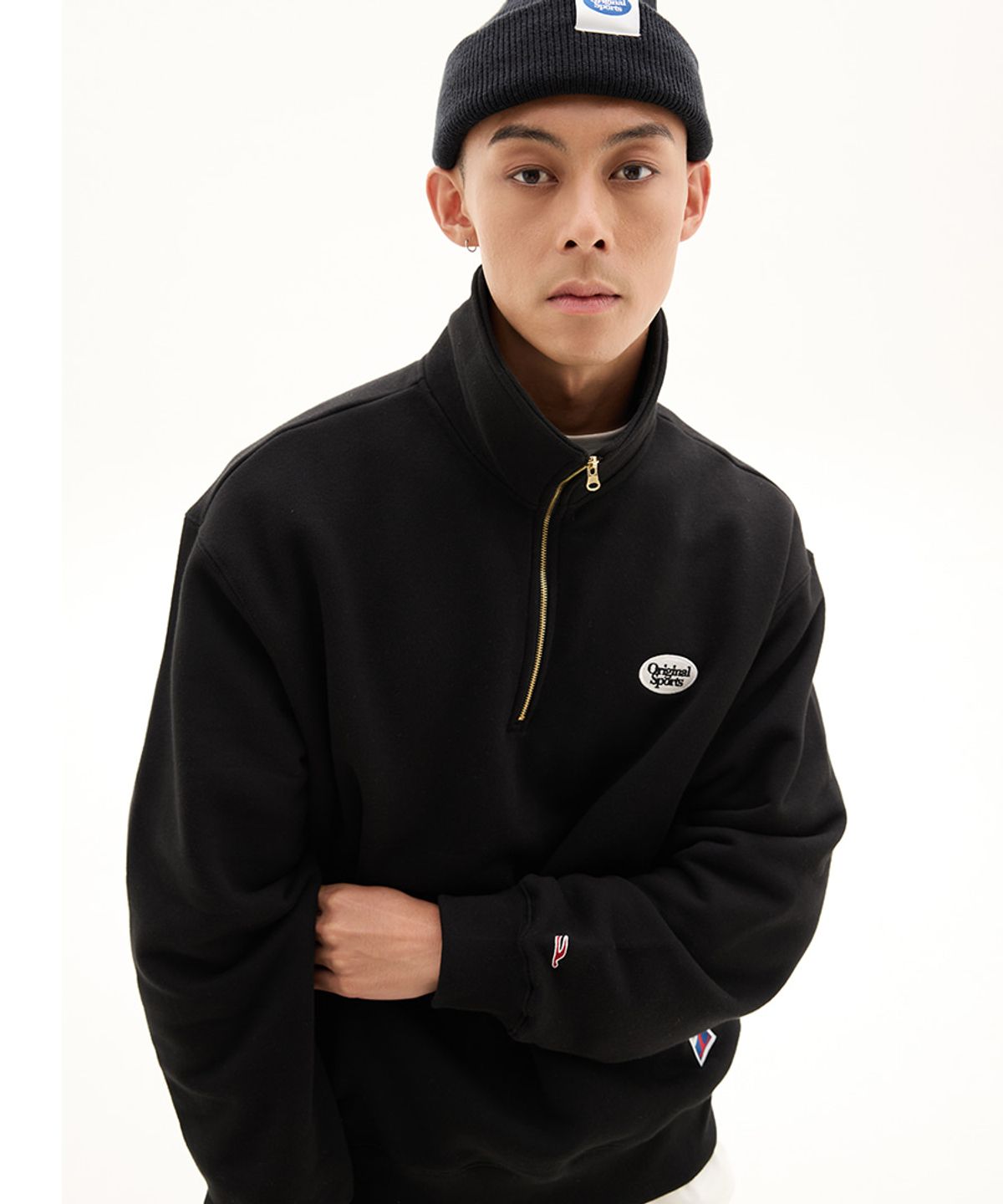 프로-스펙스(PRO-SPECS) HALF ZIP-UP CREW NECK SWEATSHIRTS BLAK
