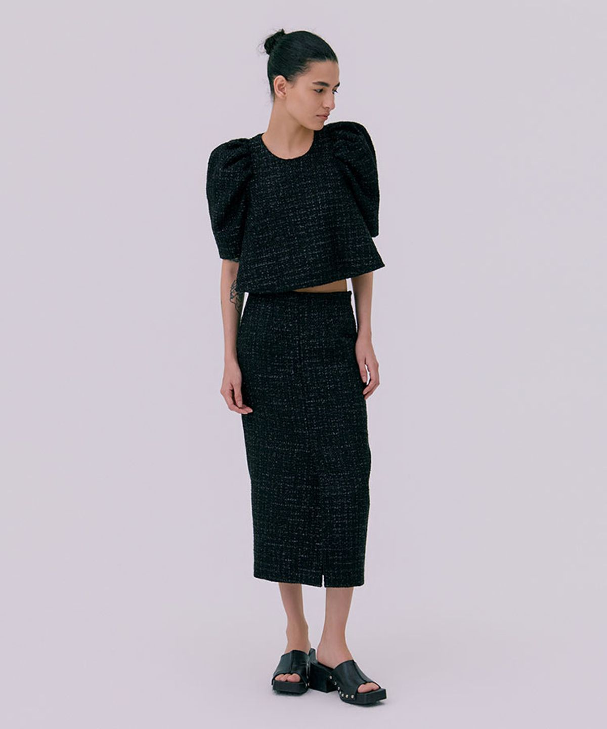 분더캄머(WNDERKAMMER) 26 Tweed puff top_black(트위드 퍼프 탑_블랙)