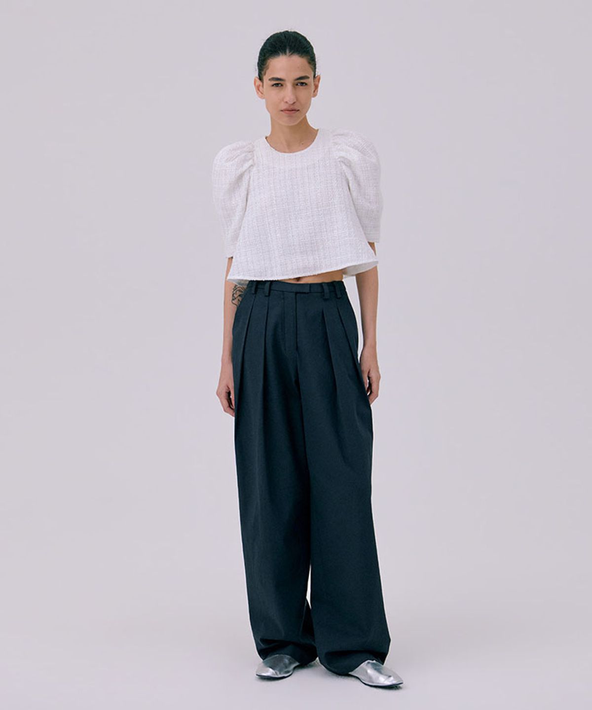 분더캄머(WNDERKAMMER) 26 Tweed puff top_white(26 트위드 퍼프 탑_화이트)